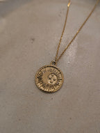 Stainless Steel Sun in Crescent Coin Necklace