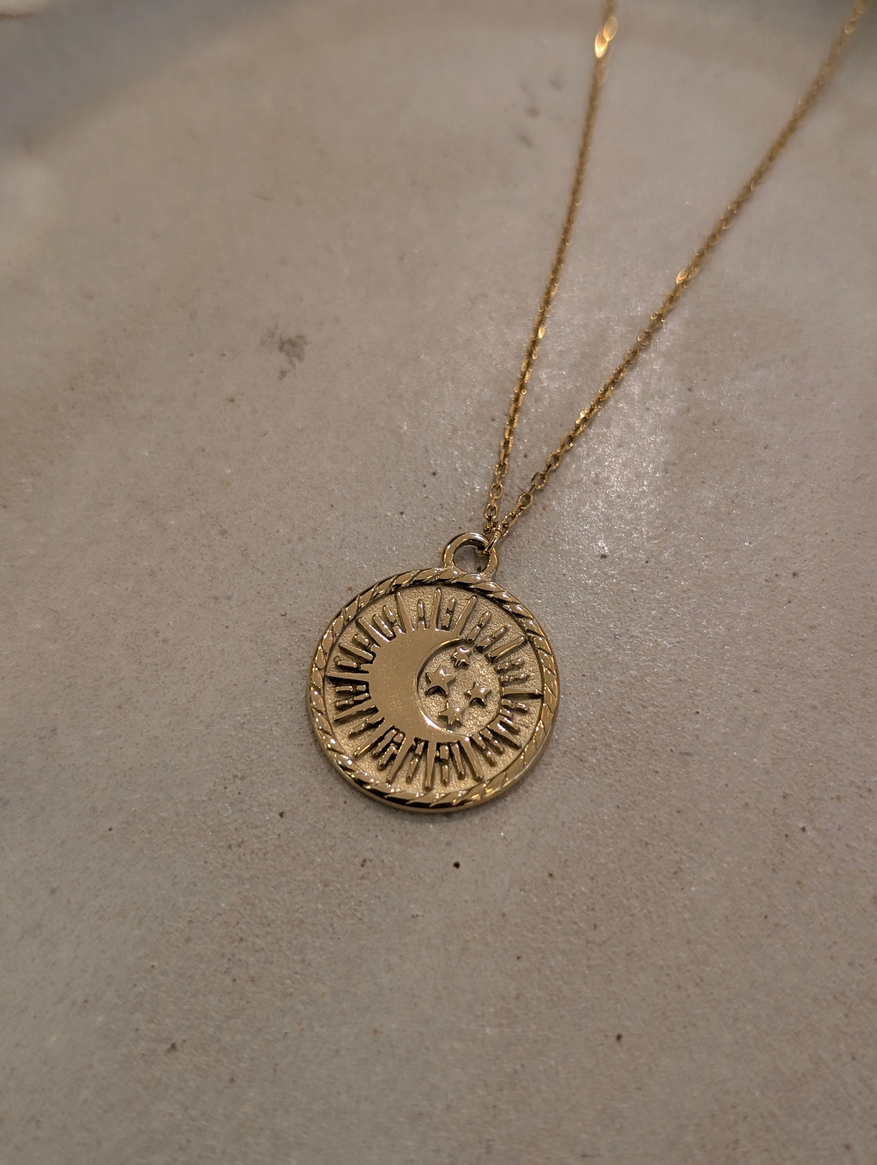 Stainless Steel Sun in Crescent Coin Necklace