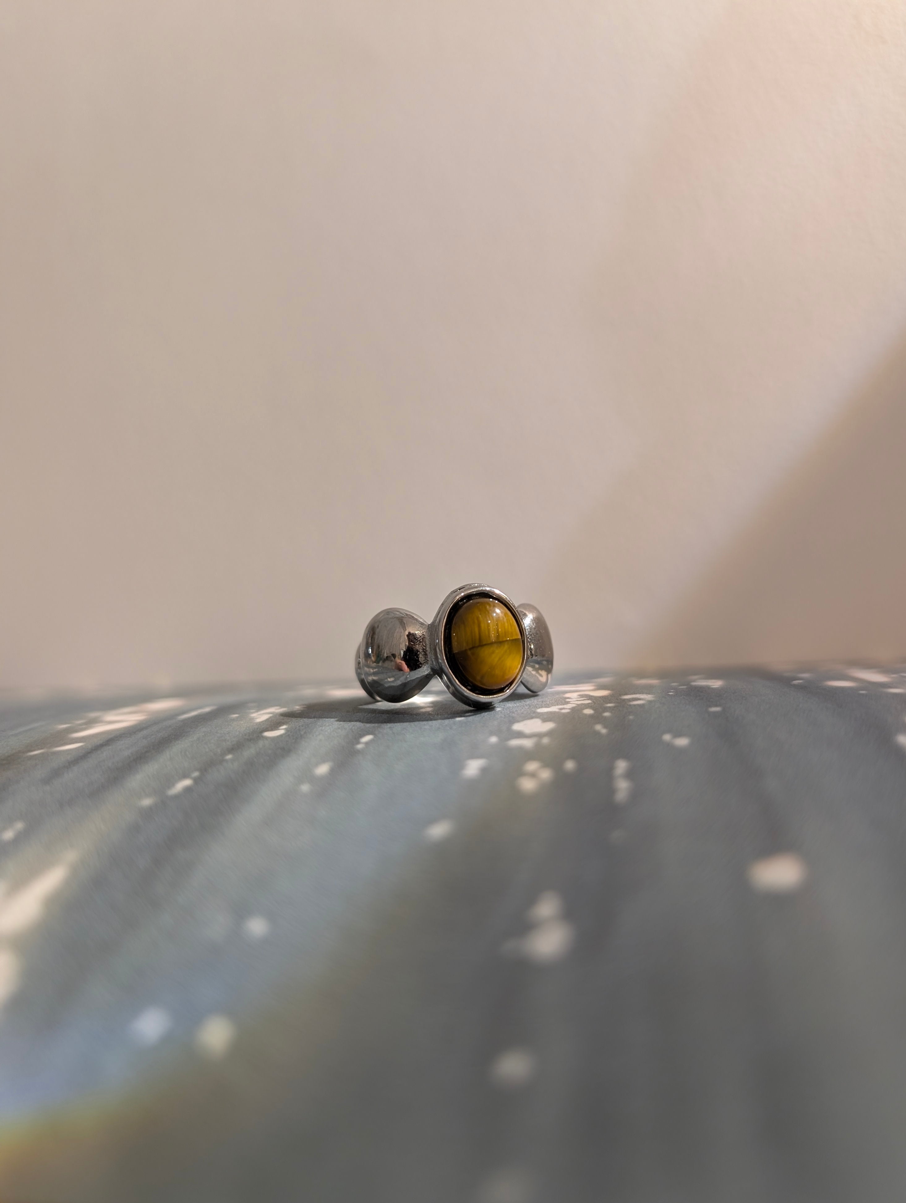 Faux tigers eye stainless steel ring