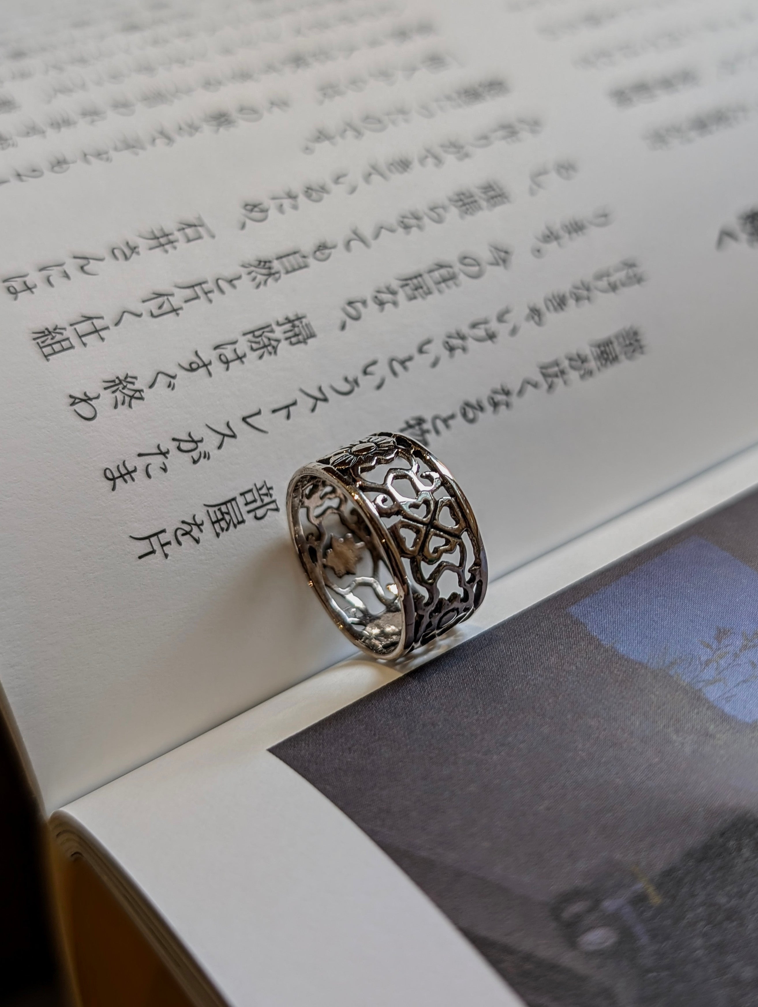 Cut out lace 925 silver ring
