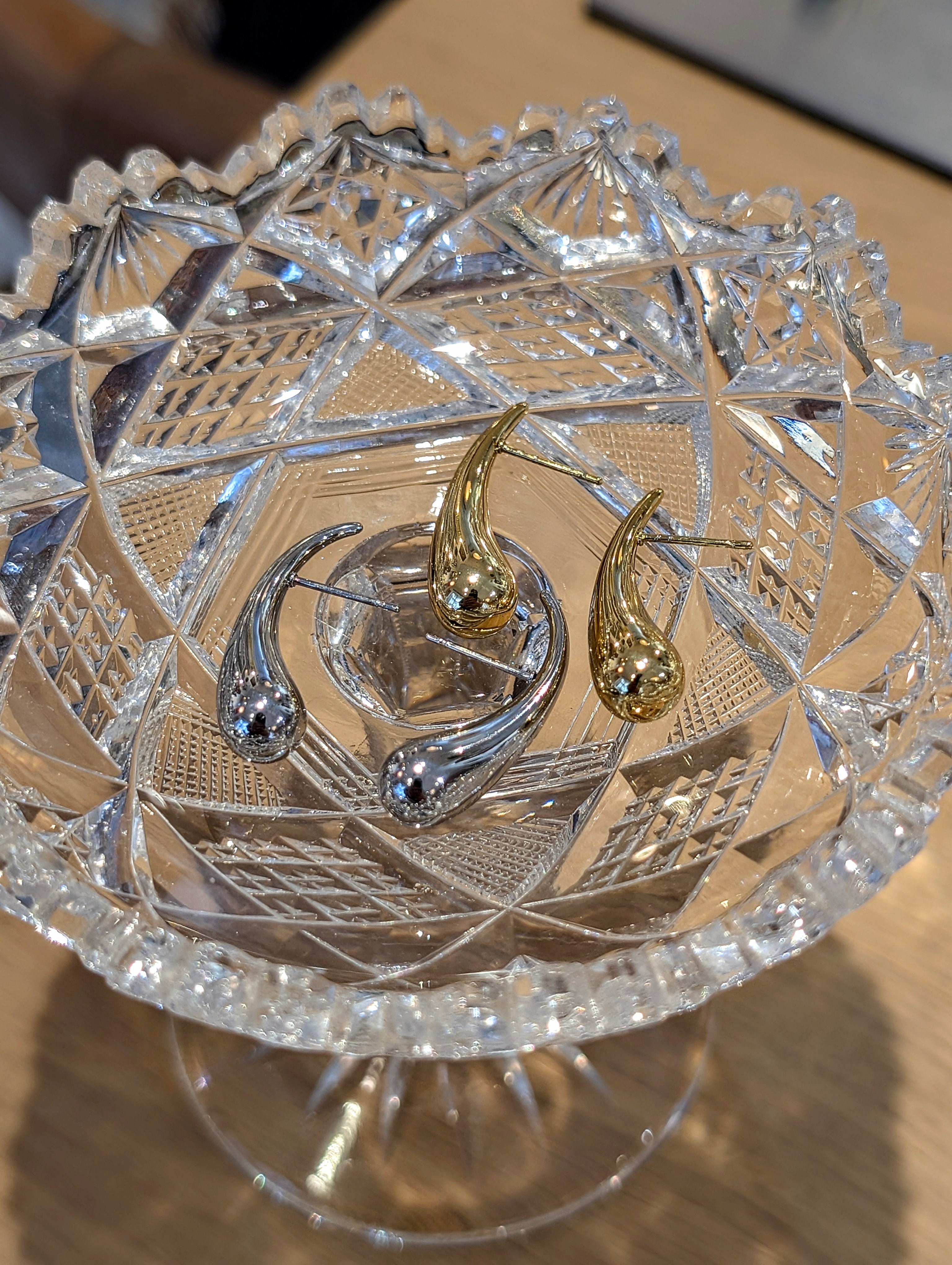 Curved Teardrop Lobe Stainless Steel Earrings