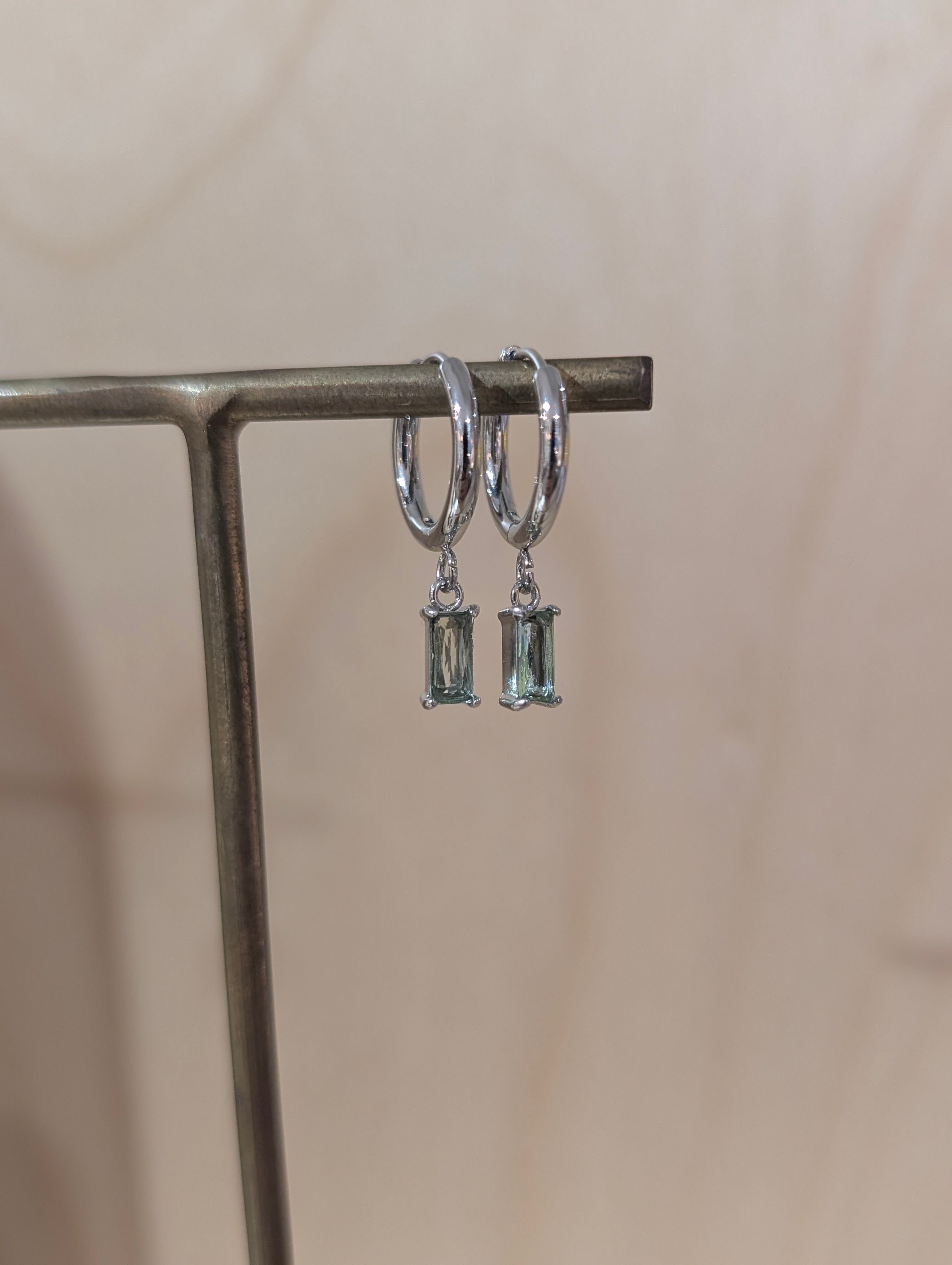 Stainless steel hoop drop cz earrings