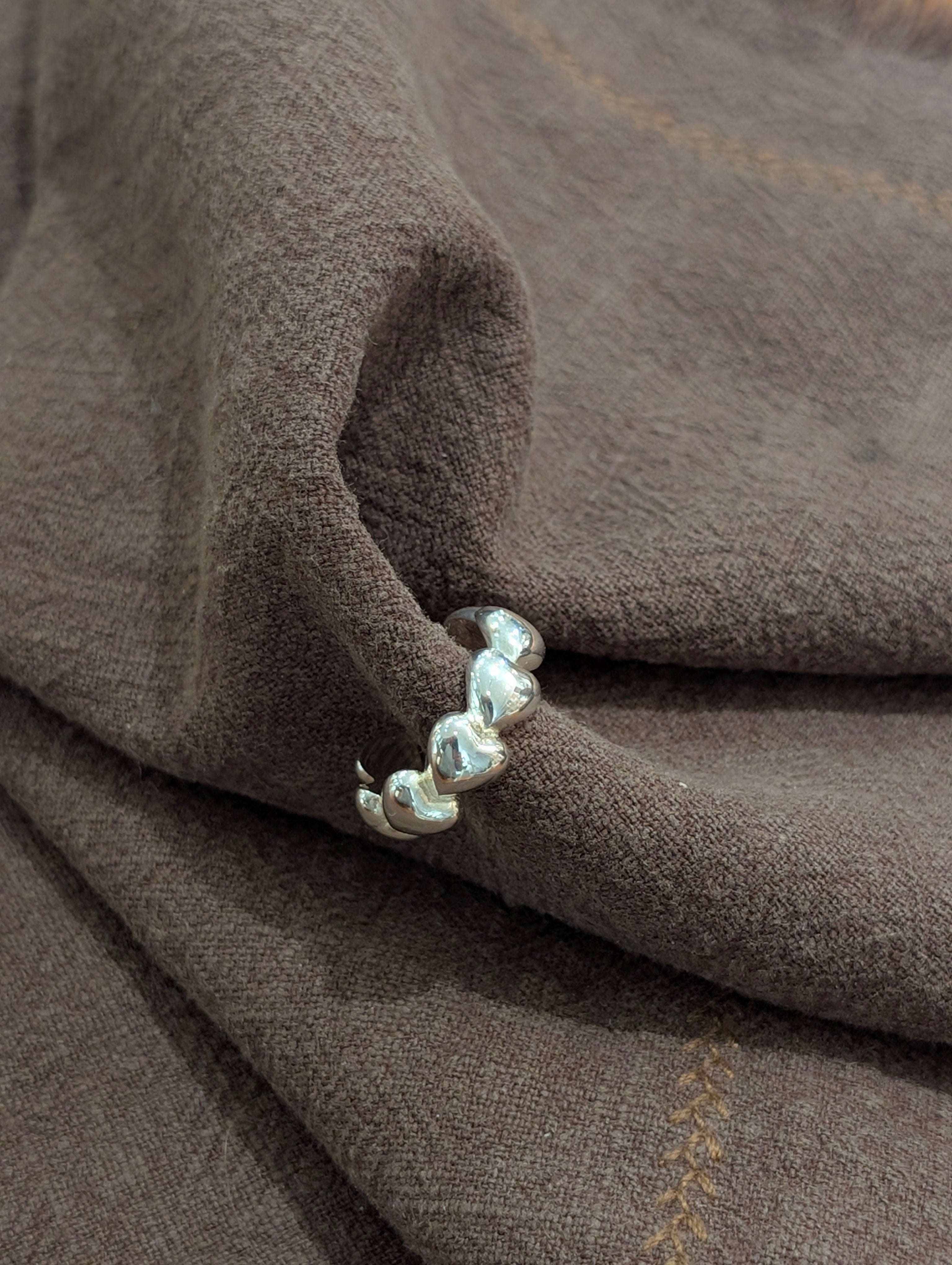 925 silver Heart band free size ring