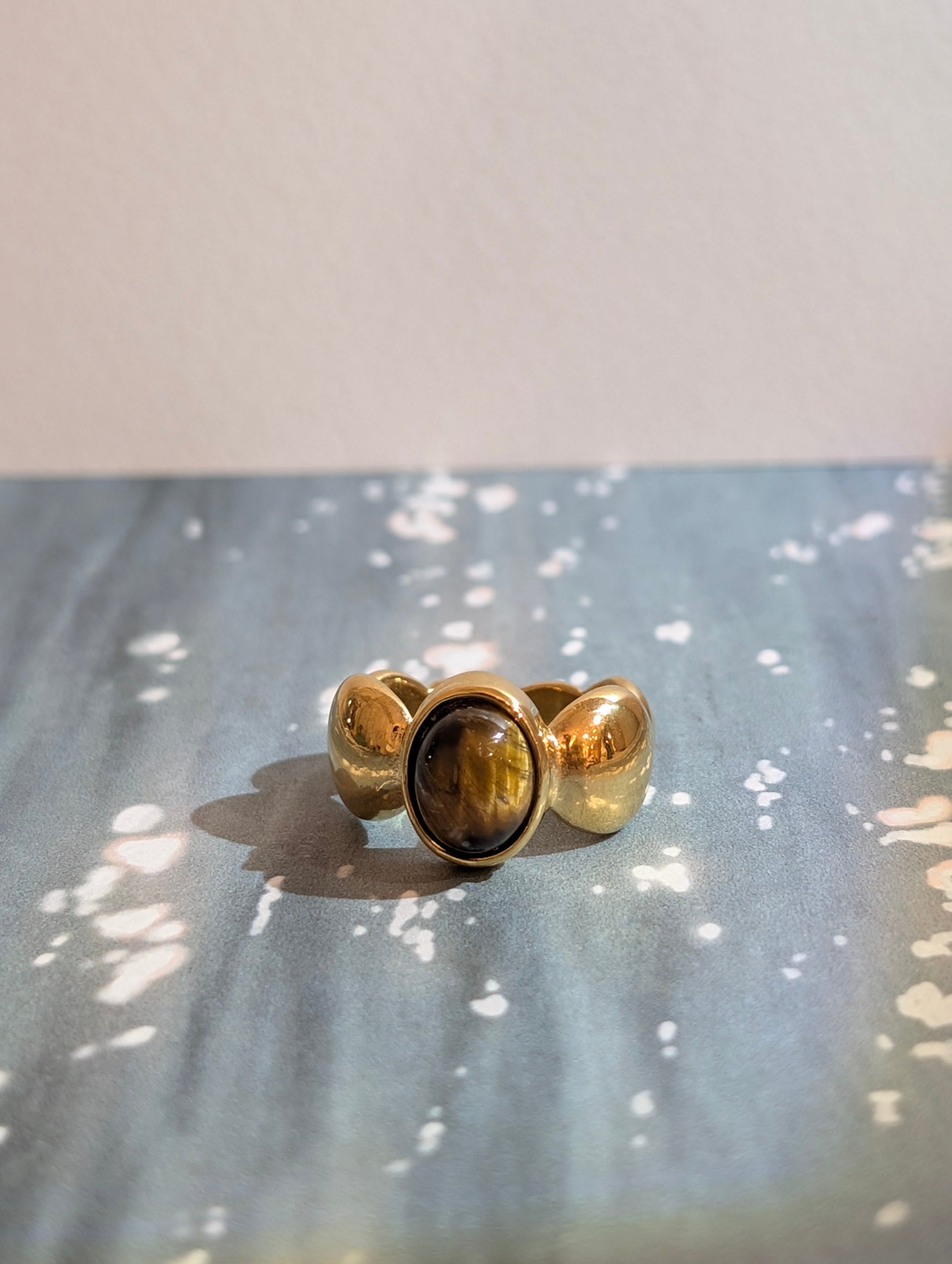 Faux tigers eye stainless steel ring