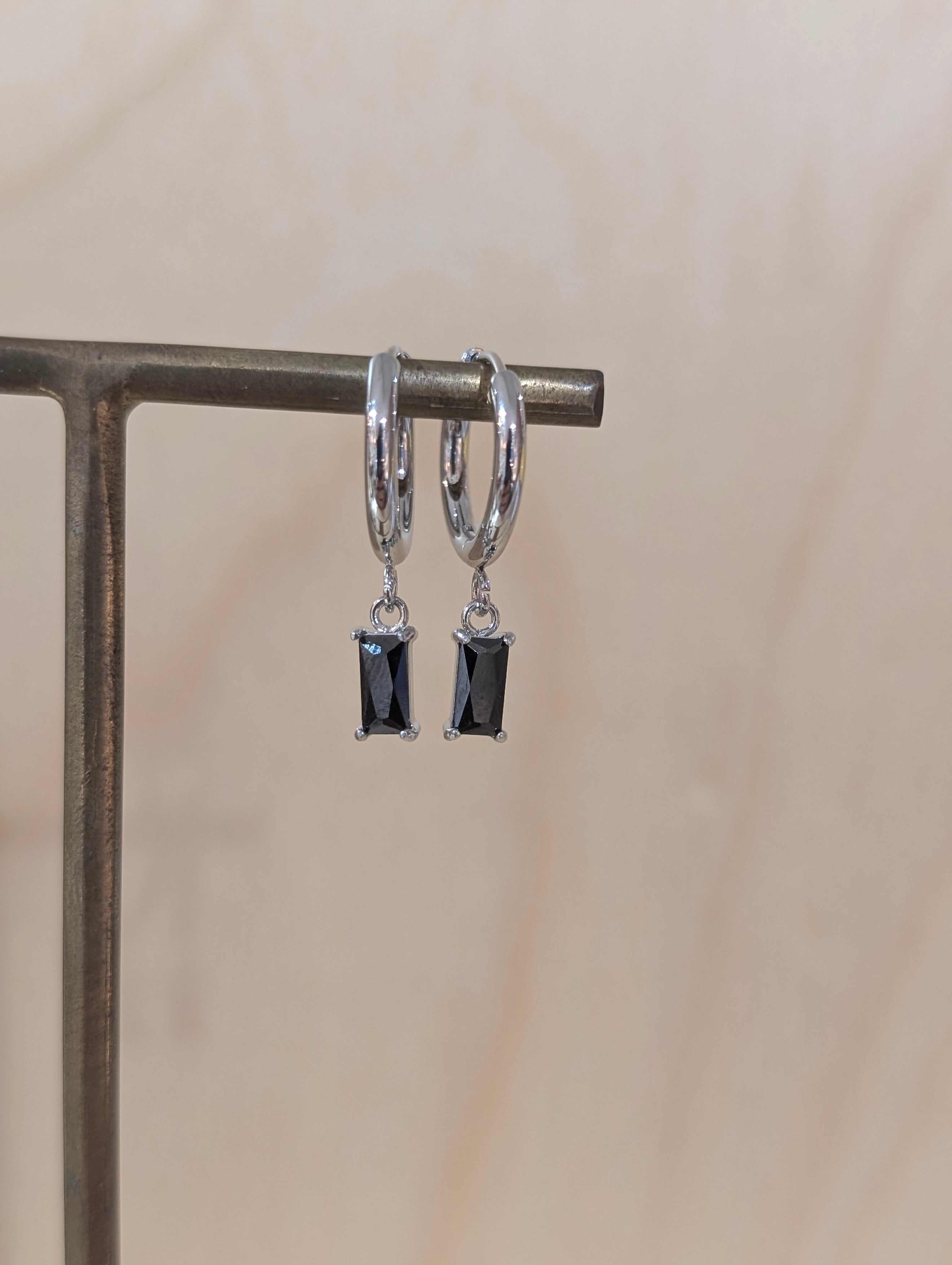 Stainless steel hoop drop cz earrings