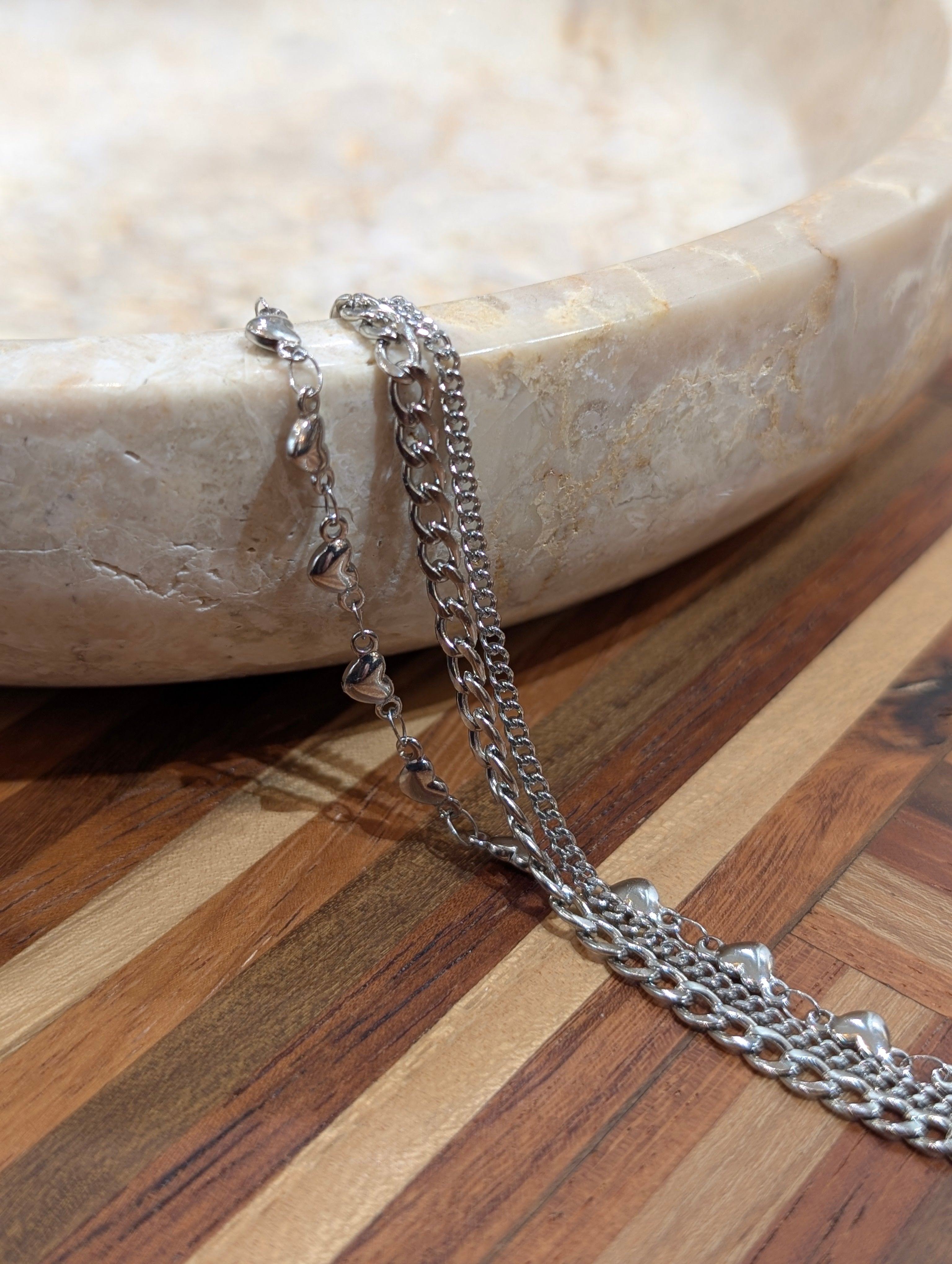 Triple chain heart stainless steel bracelet