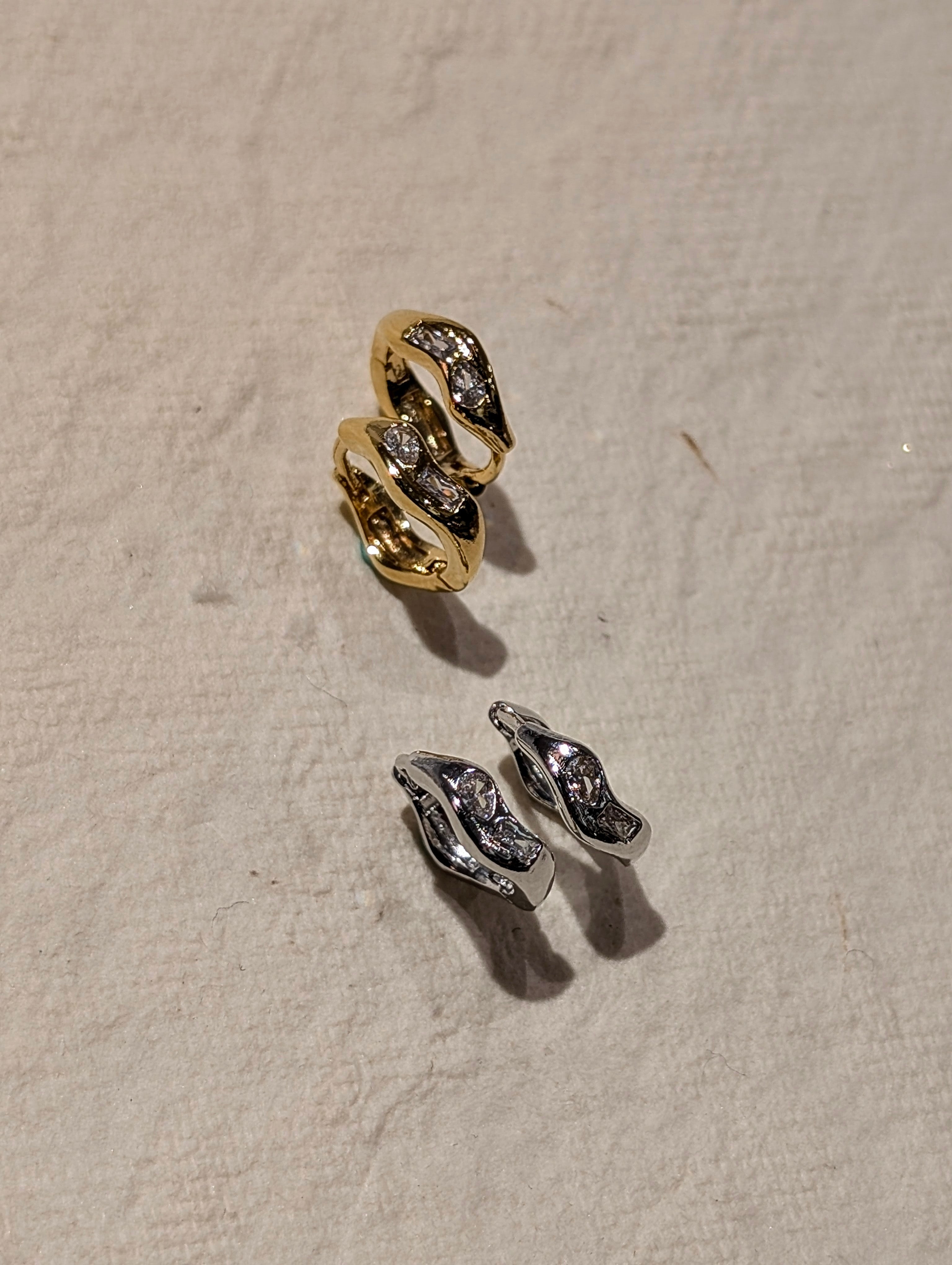 Wavelet CZ Hinged Hoop Earrings