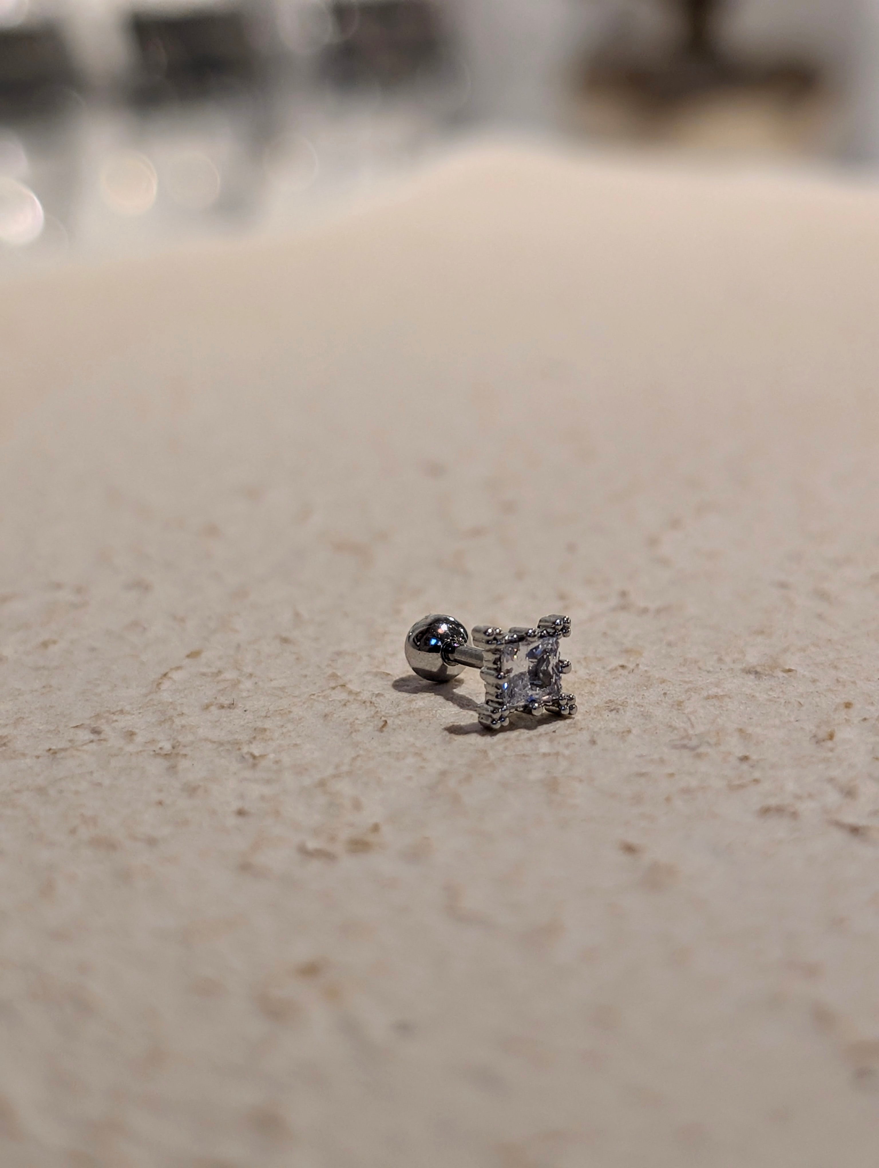 Square cz surgical steel stud piercing (1pc)