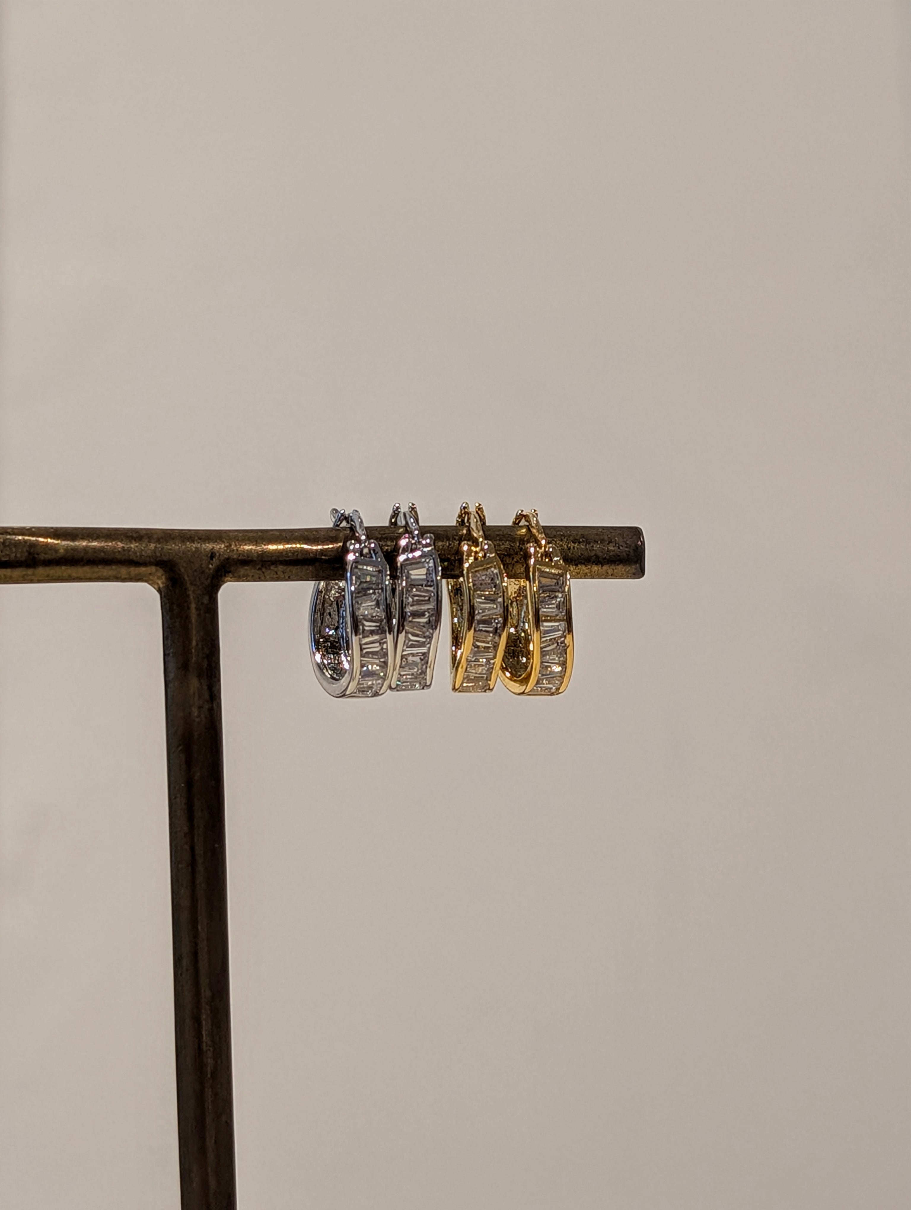 Rectangular CZ Hinged Hoop Earrings