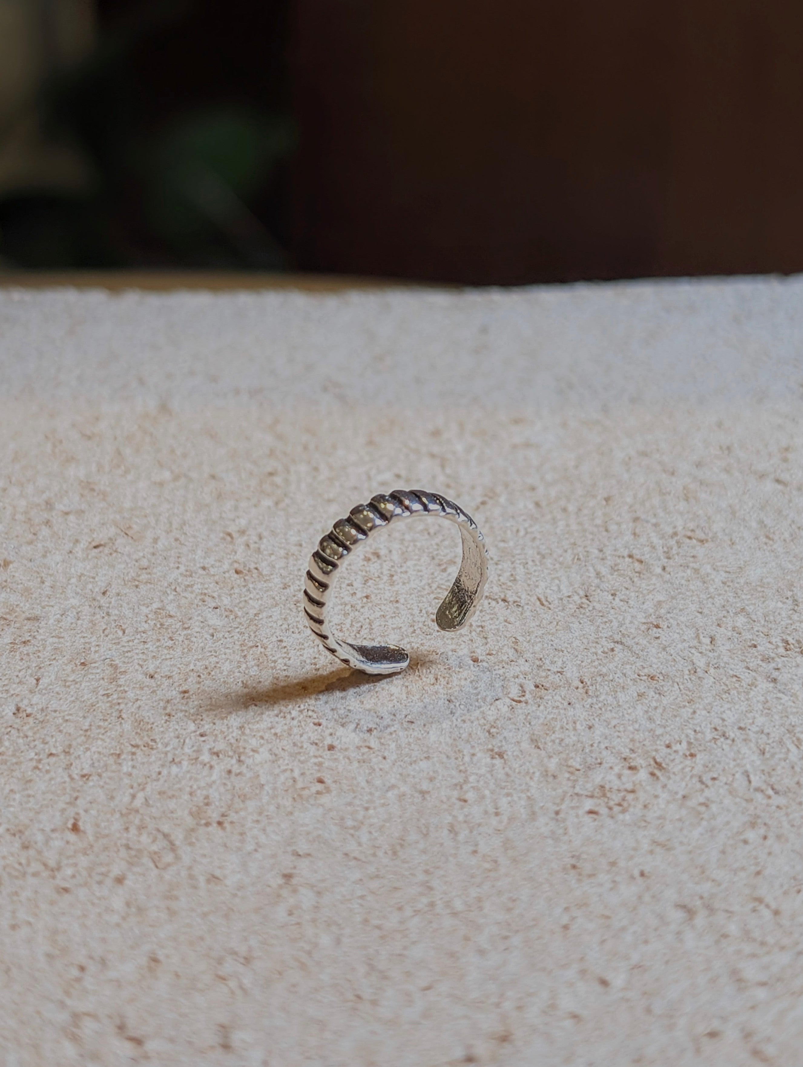 Striped 925 Silver Pinky Ring