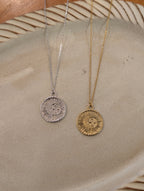 Stainless Steel Sun in Crescent Coin Necklace