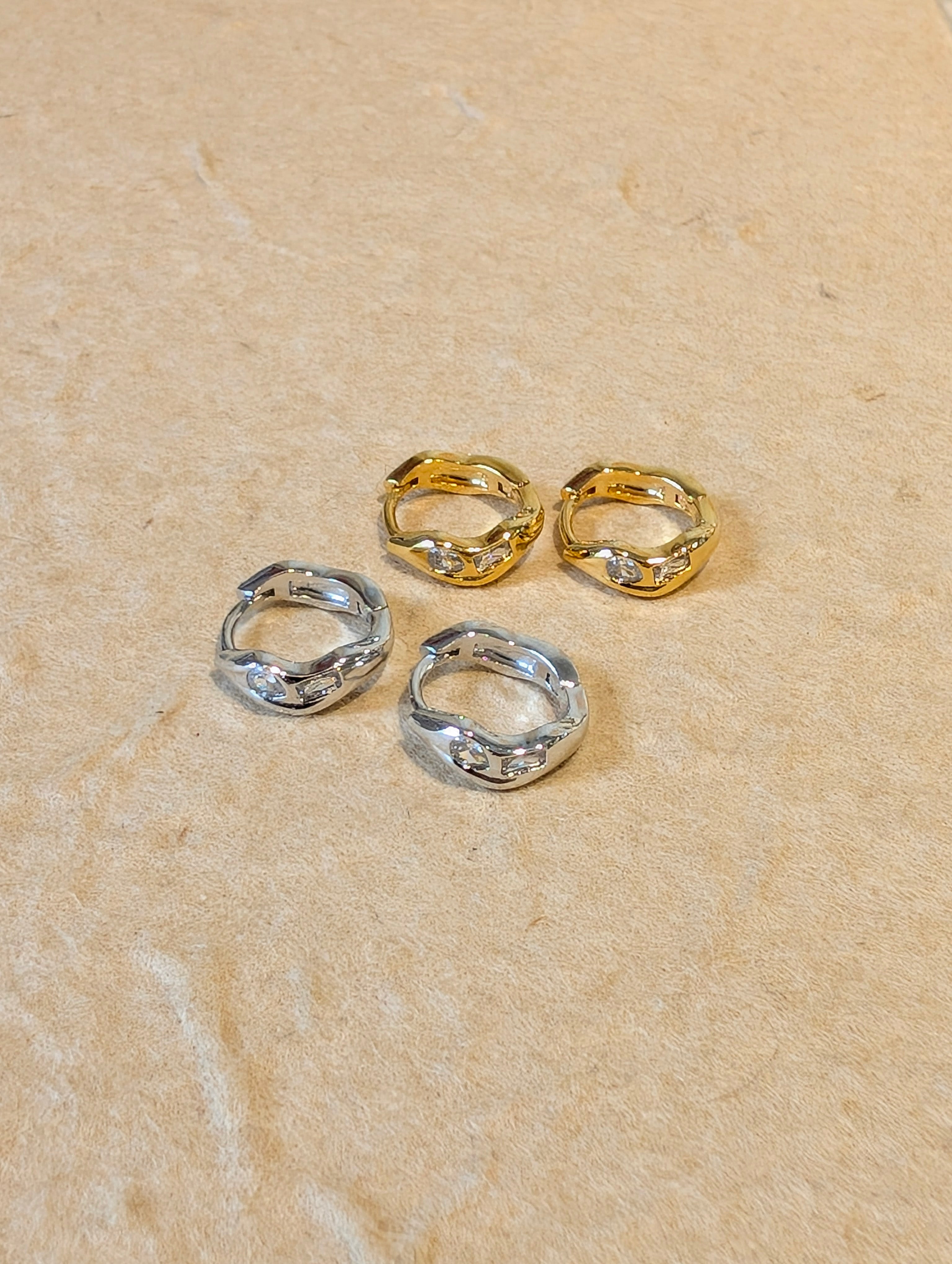 Wavelet CZ Hinged Hoop Earrings