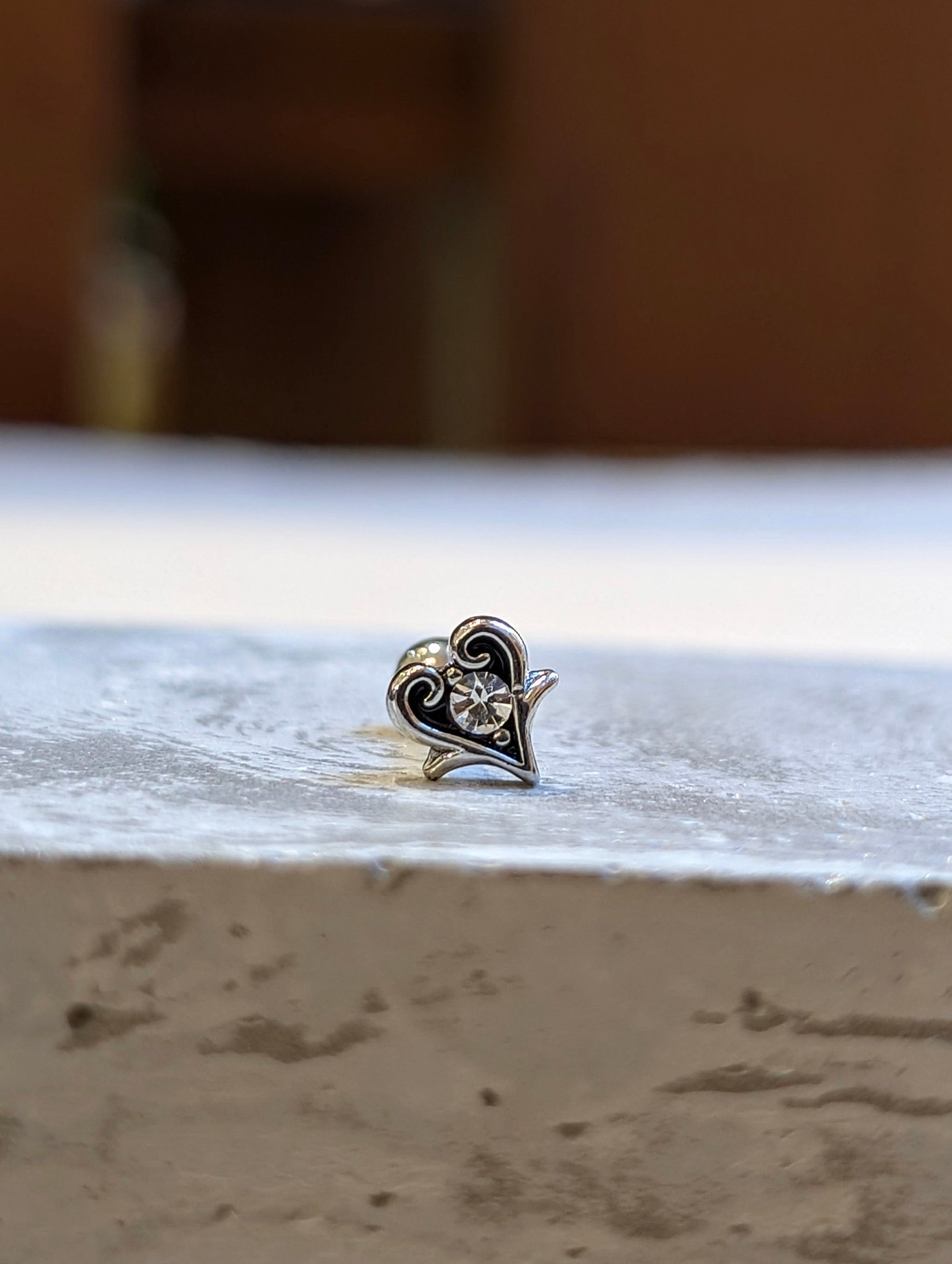 Filigree Heart CZ Stud Piercing Earring (1pc)