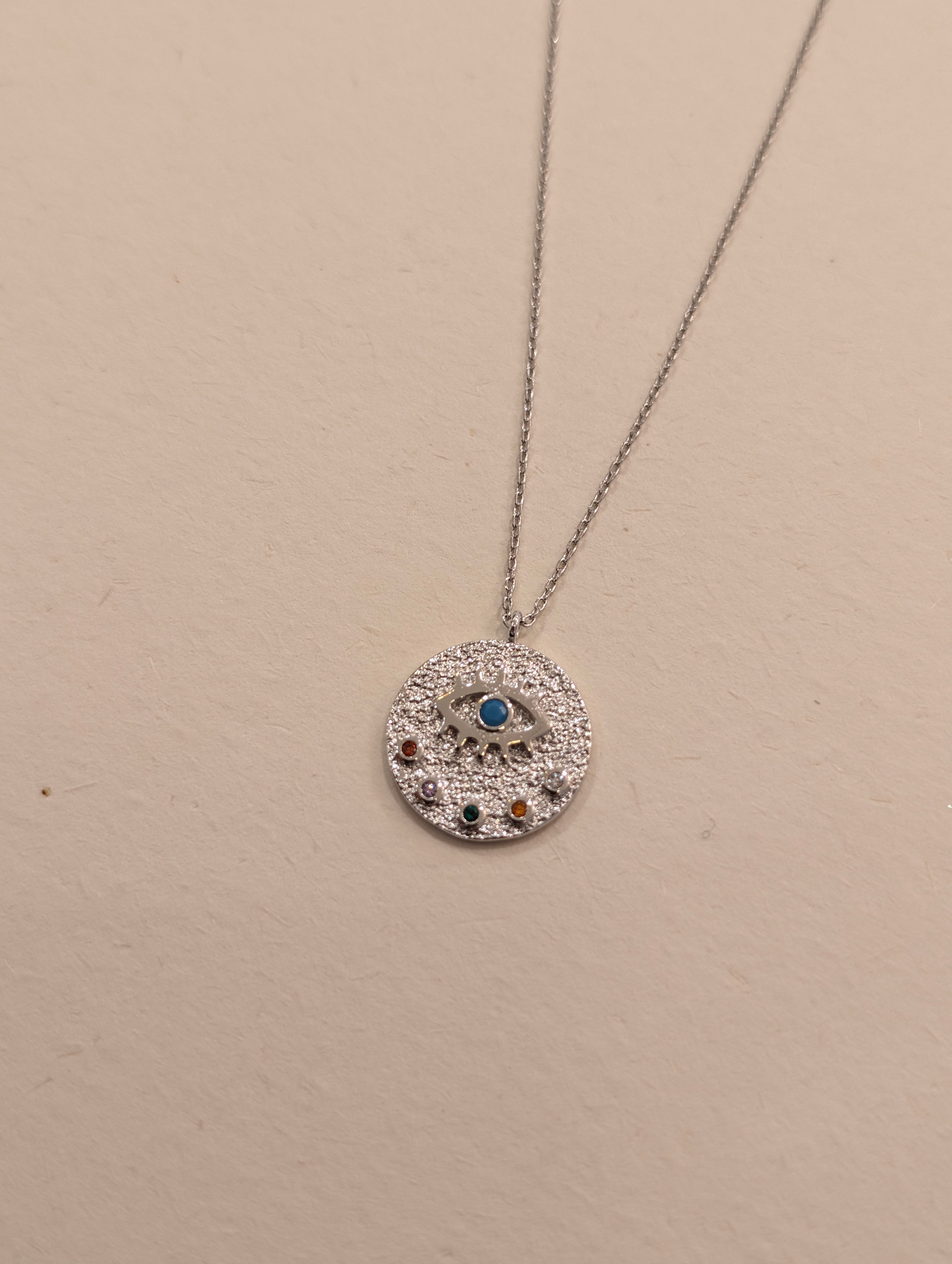 Eye rainbow stud brass necklace