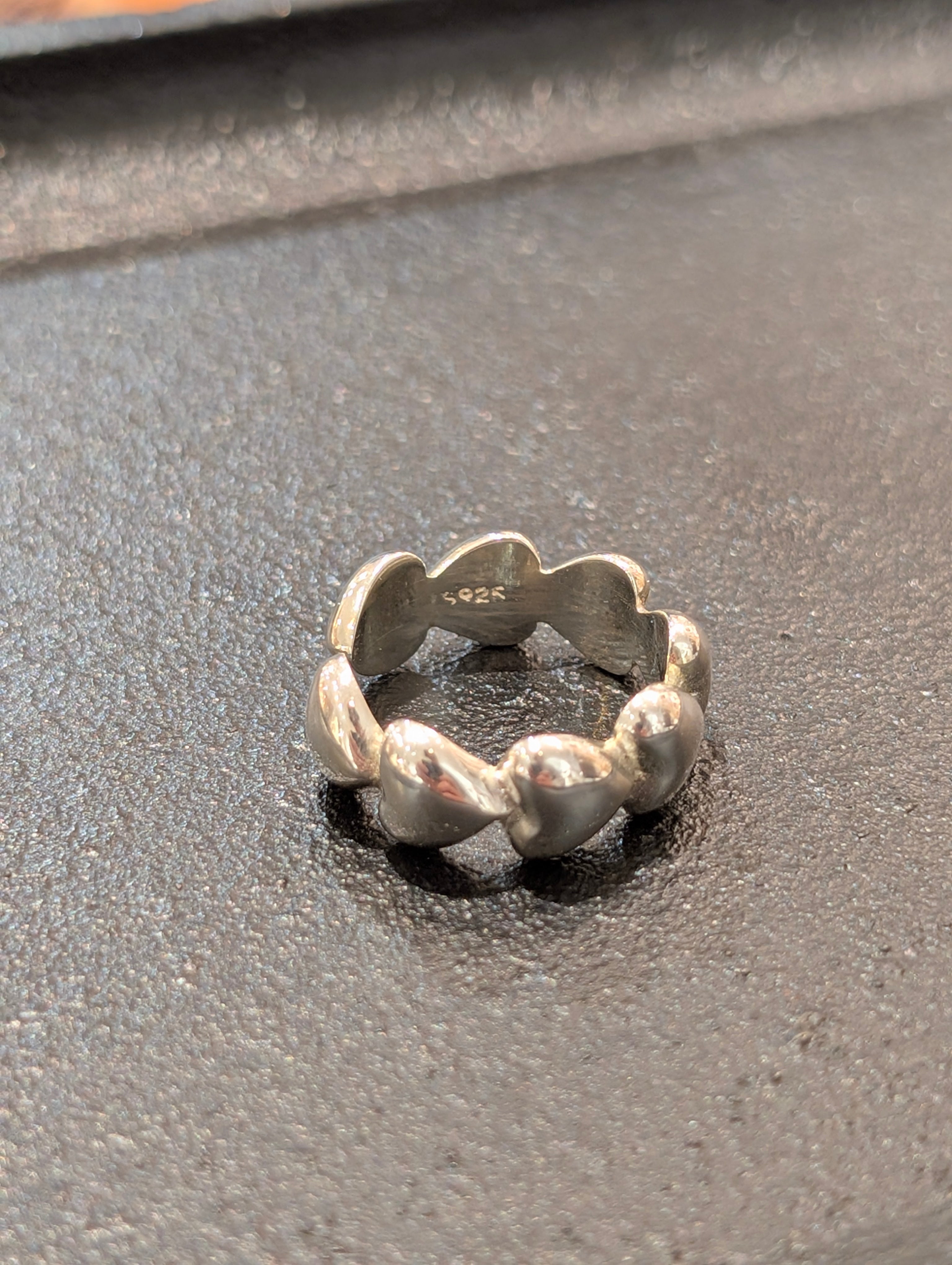 925 silver Heart band free size ring