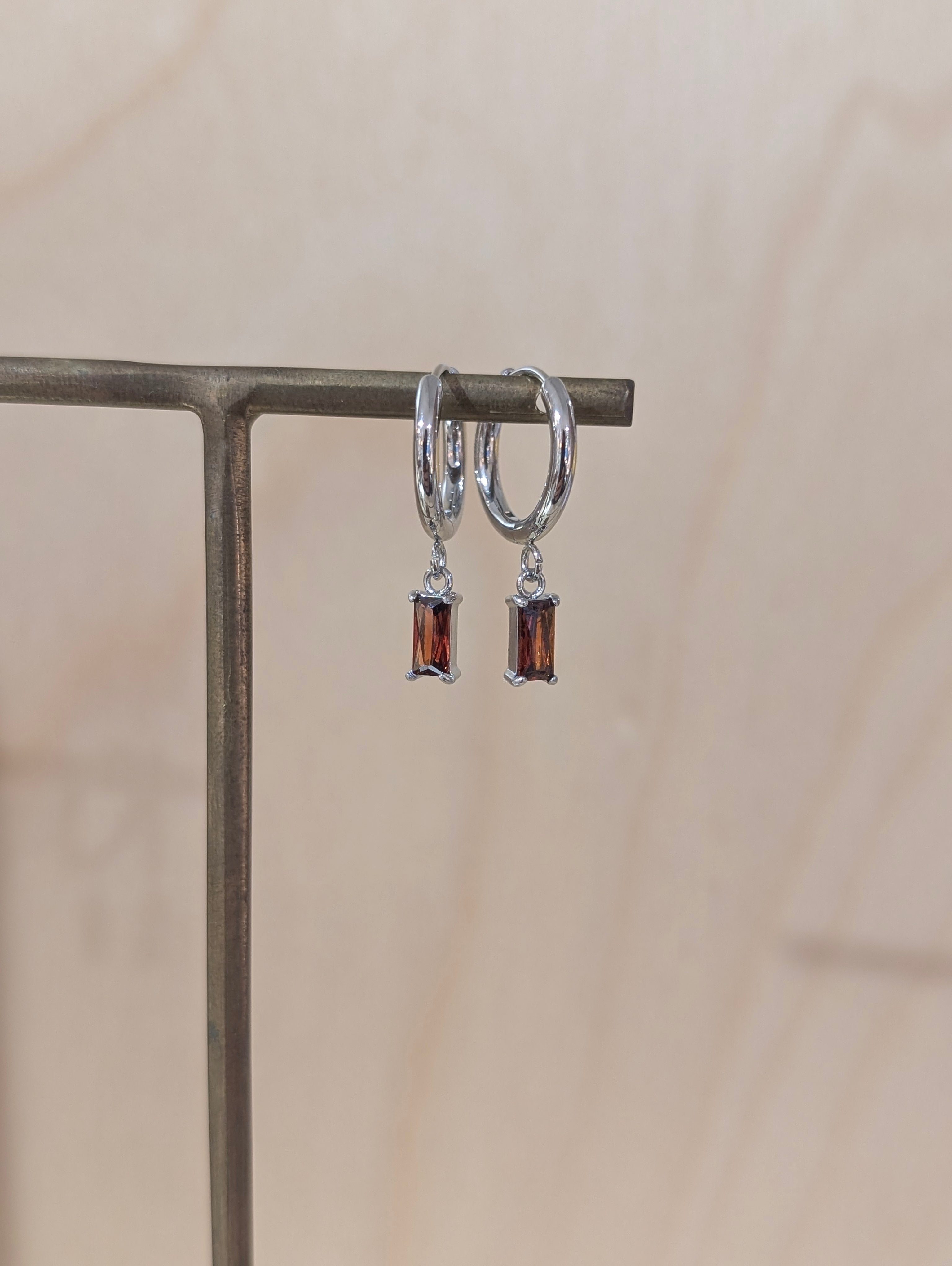 Stainless steel hoop drop cz earrings