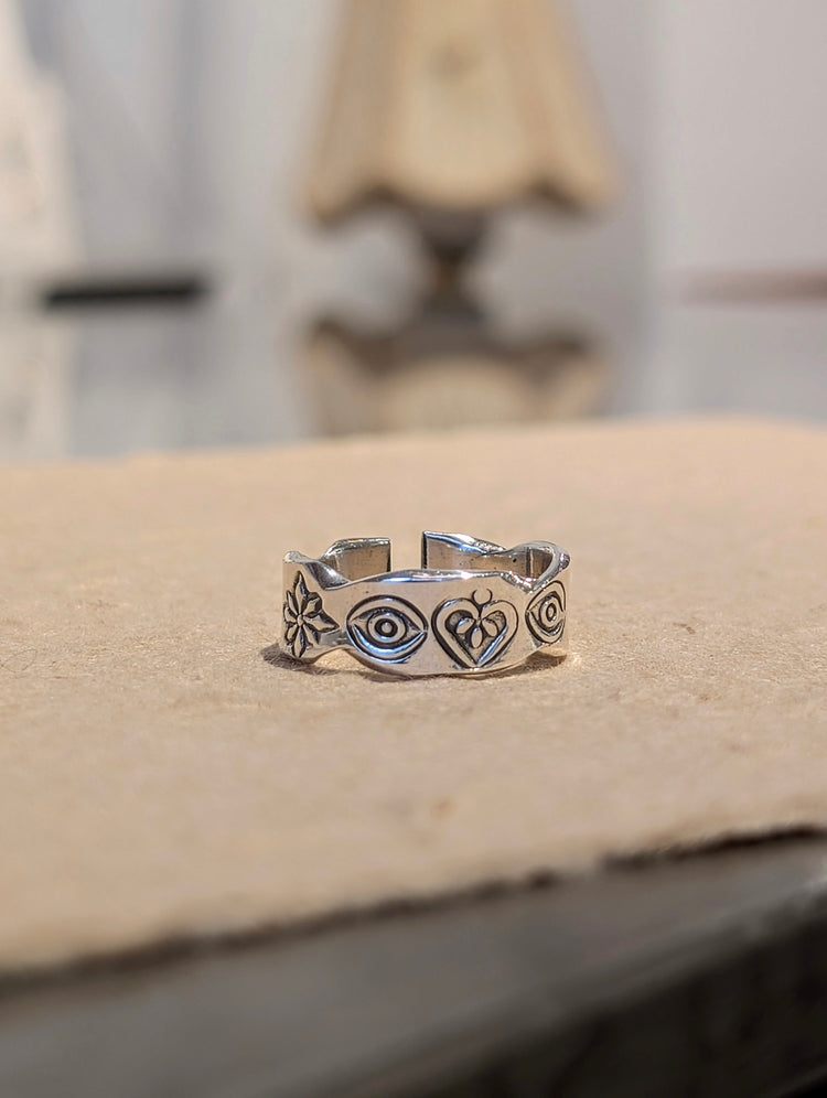 Mystic Symbols 925 Silver Adjustable Ring
