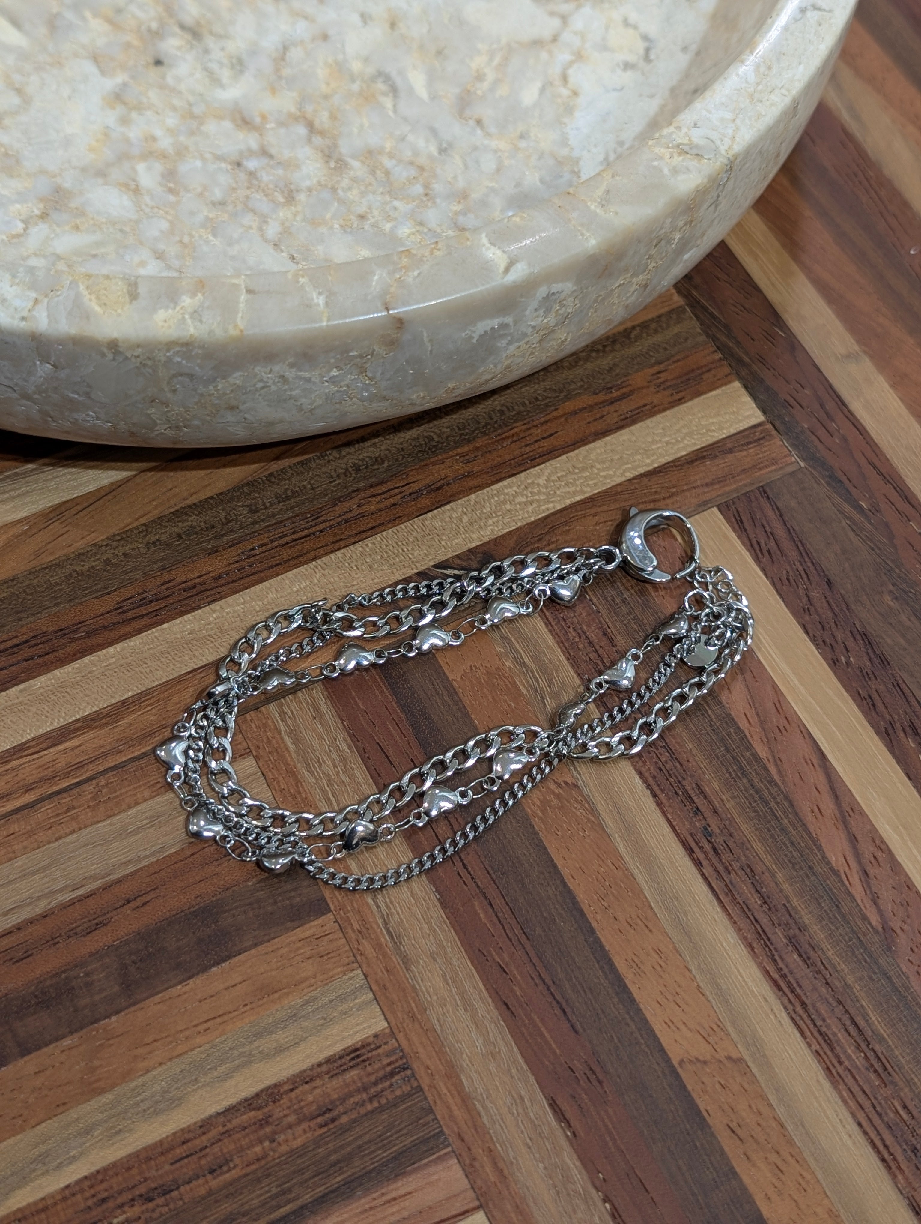 Triple chain heart stainless steel bracelet