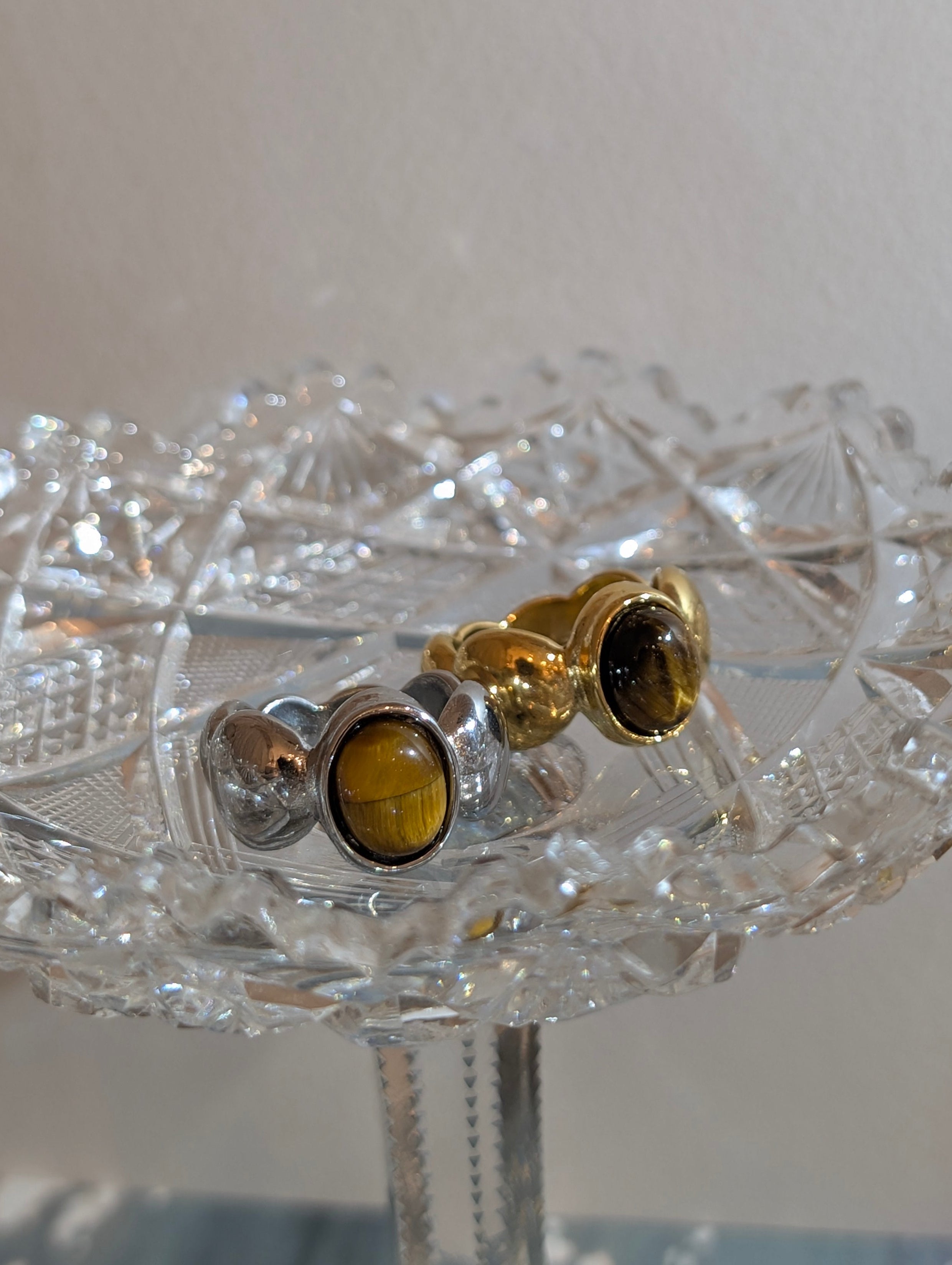 Faux tigers eye stainless steel ring