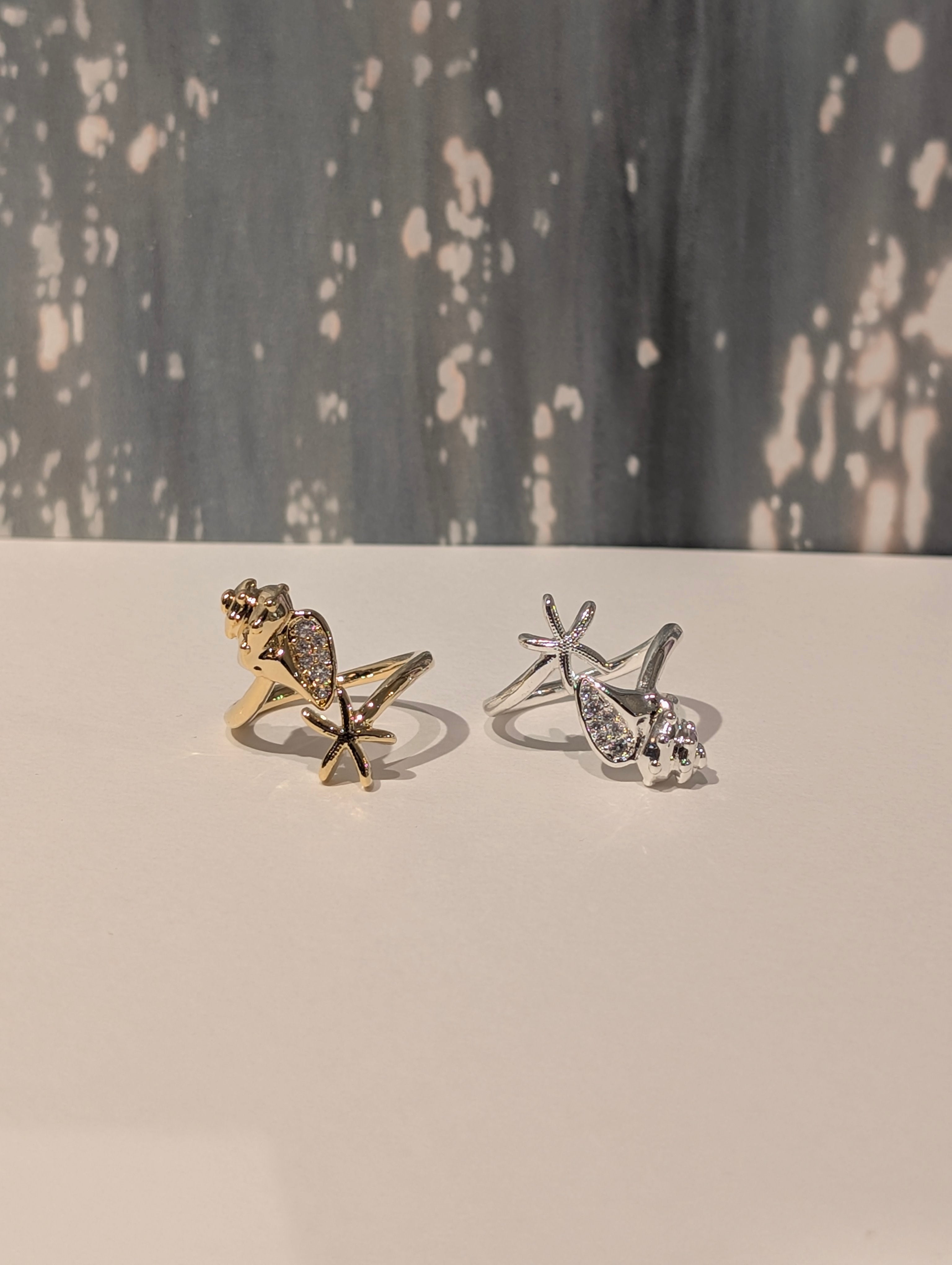 Shell & starfish brass ring