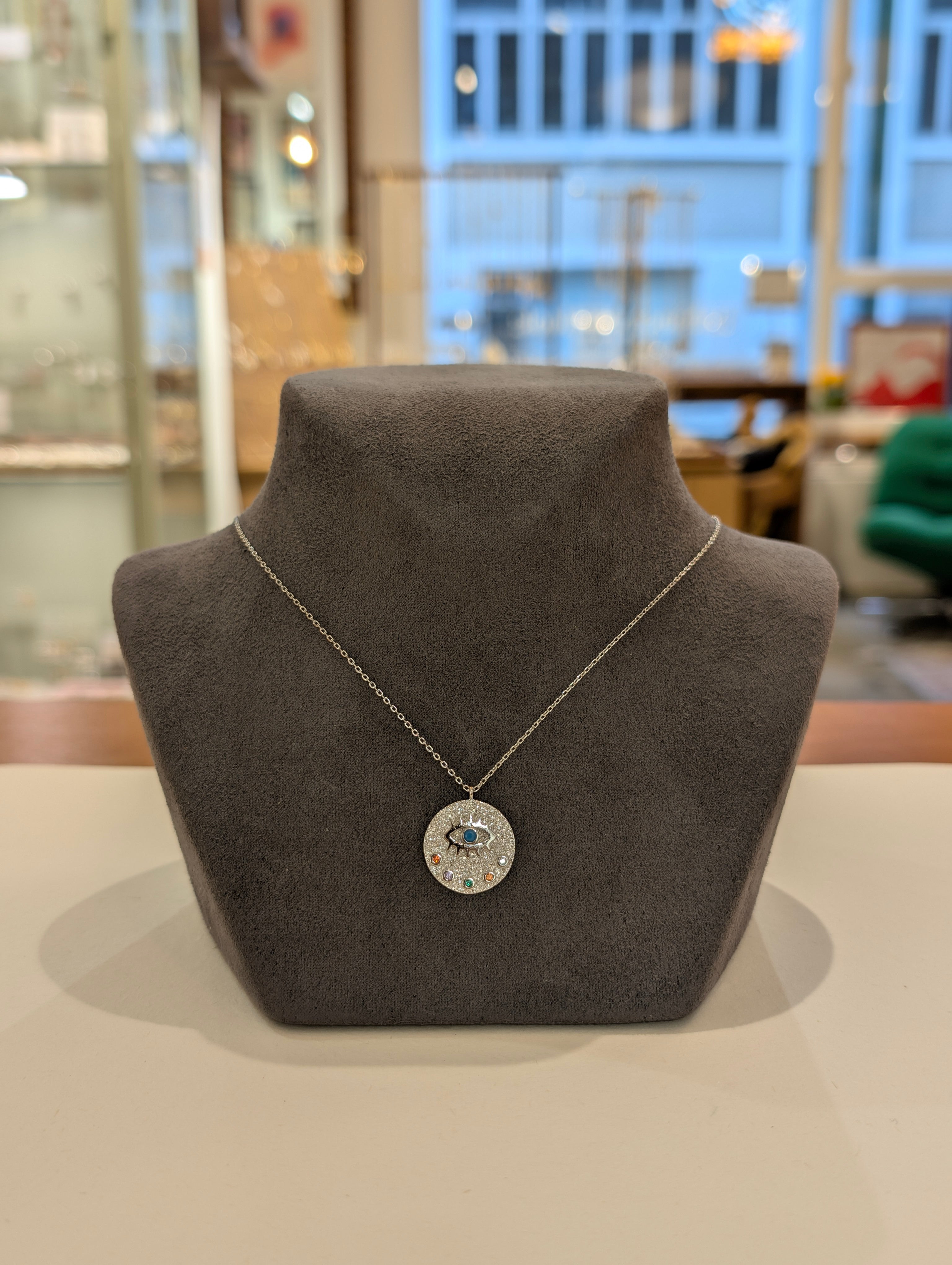 Eye rainbow stud brass necklace