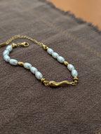 Golden beads & pearls stainless steel bracelet