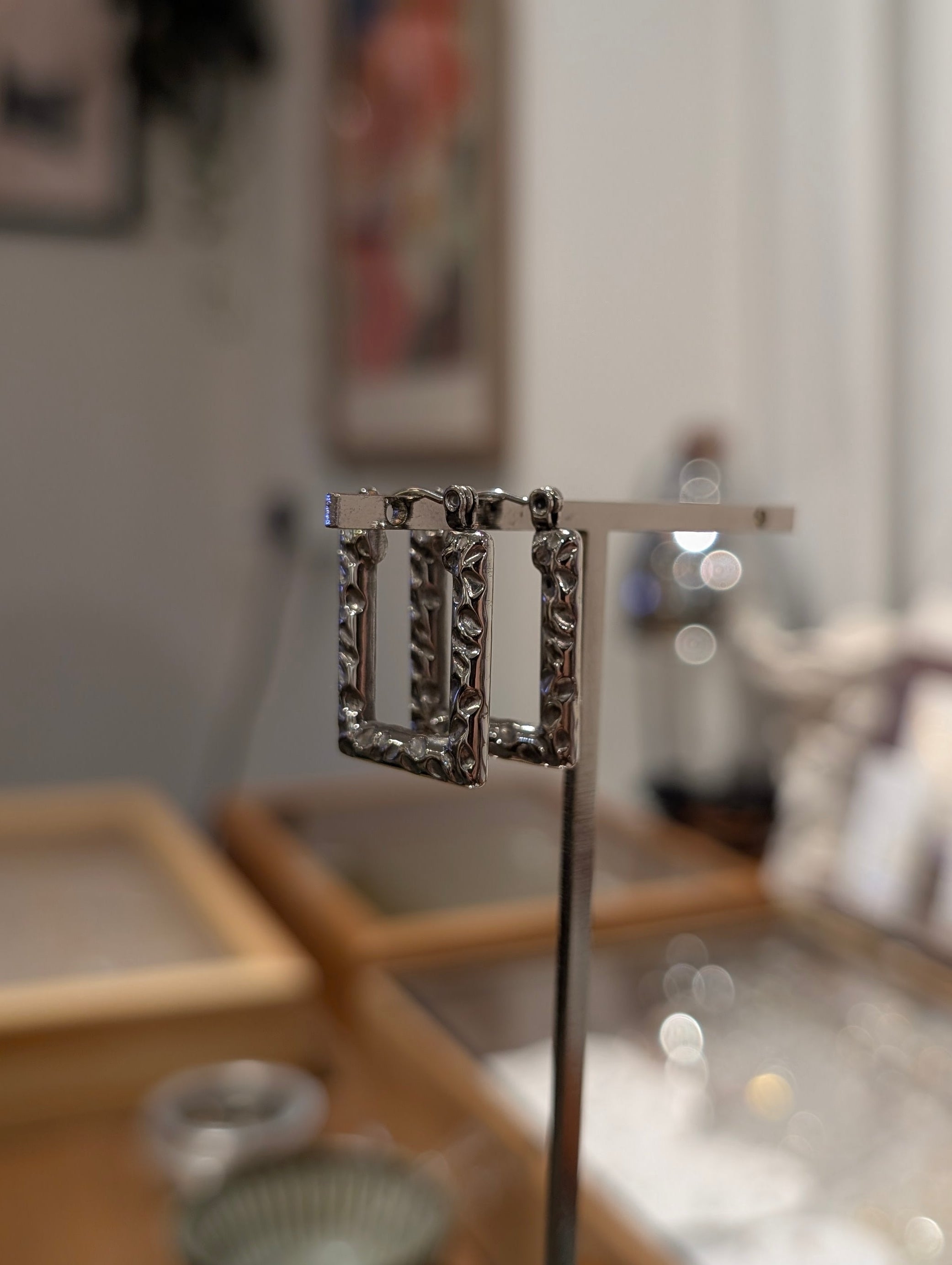 Textured frame stainless steel earrings