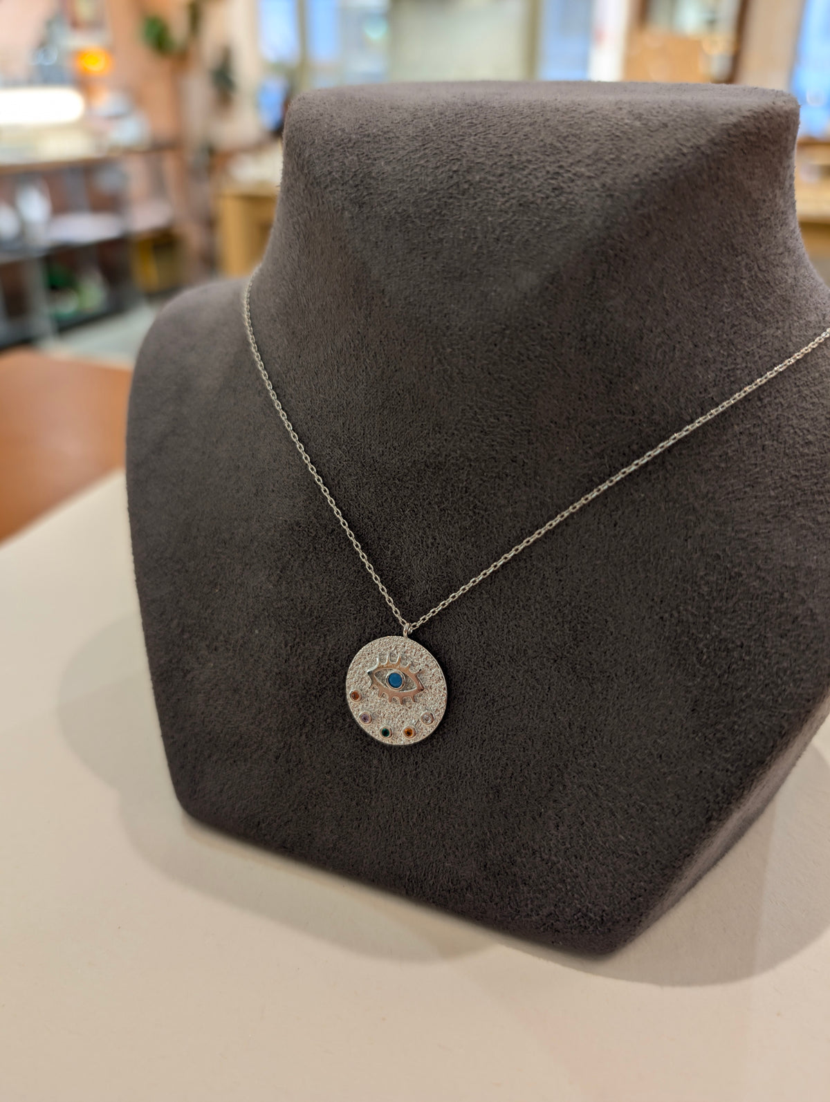 Eye rainbow stud brass necklace
