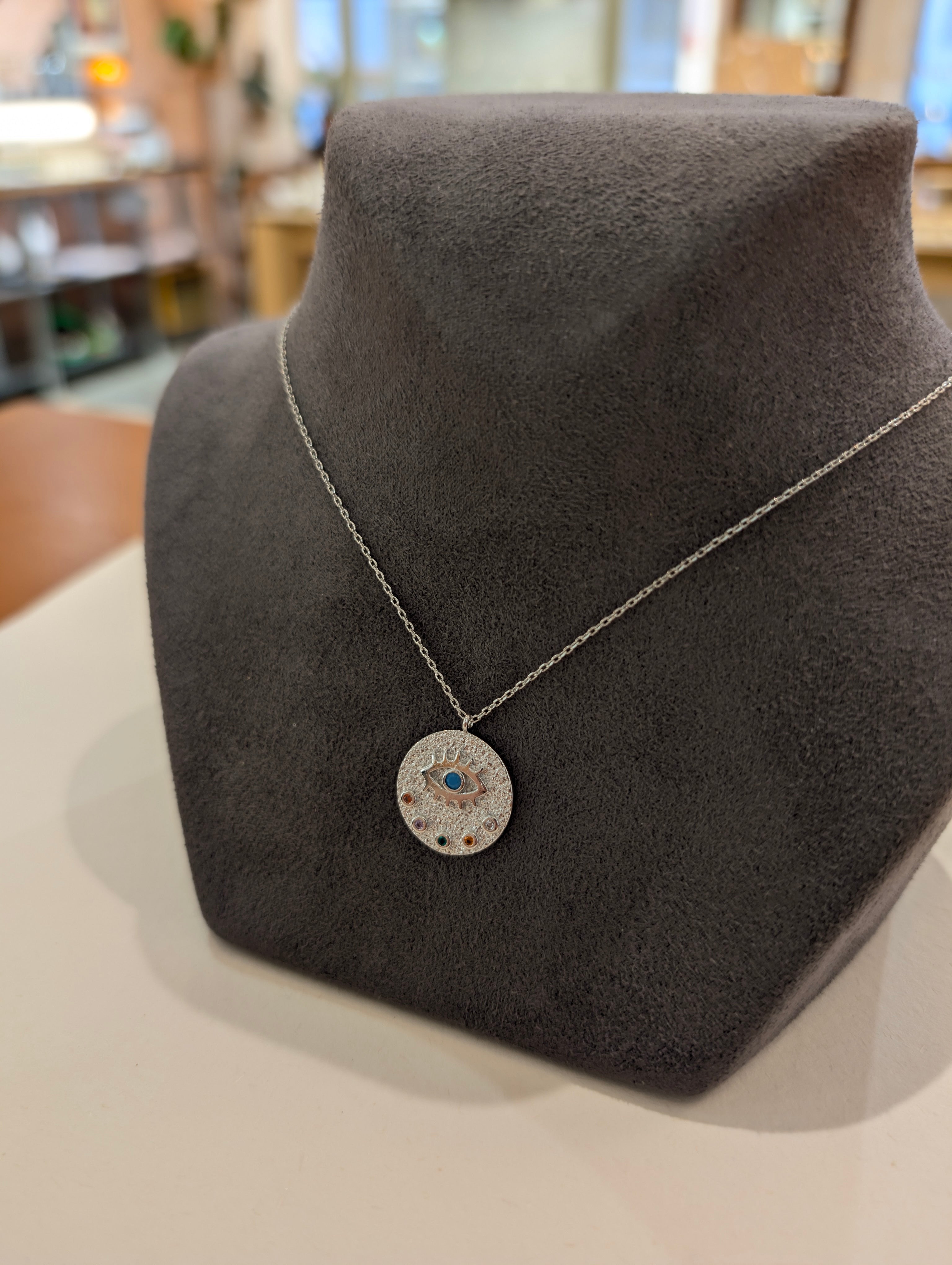 Eye rainbow stud brass necklace