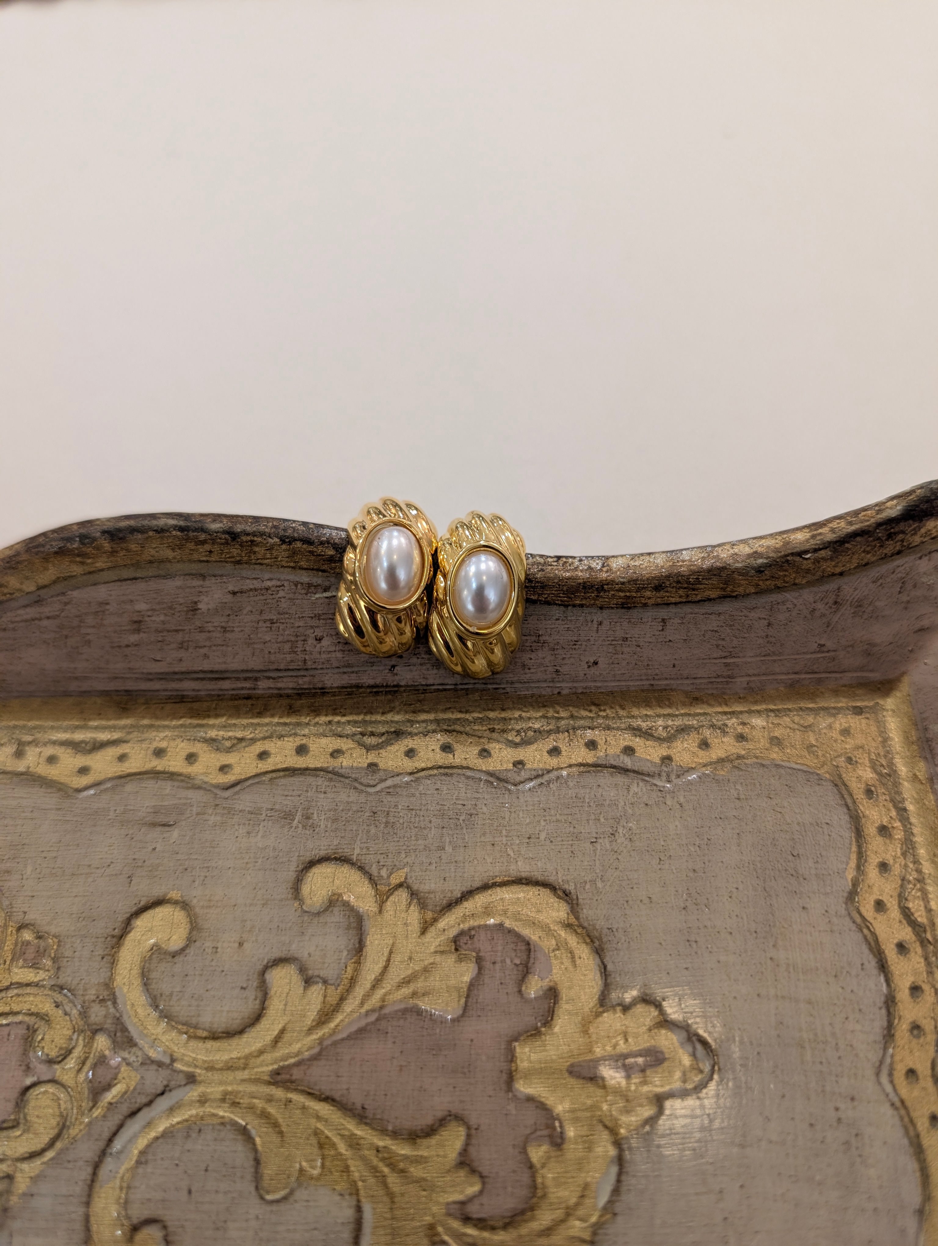 Pearl vintage style brass earrings