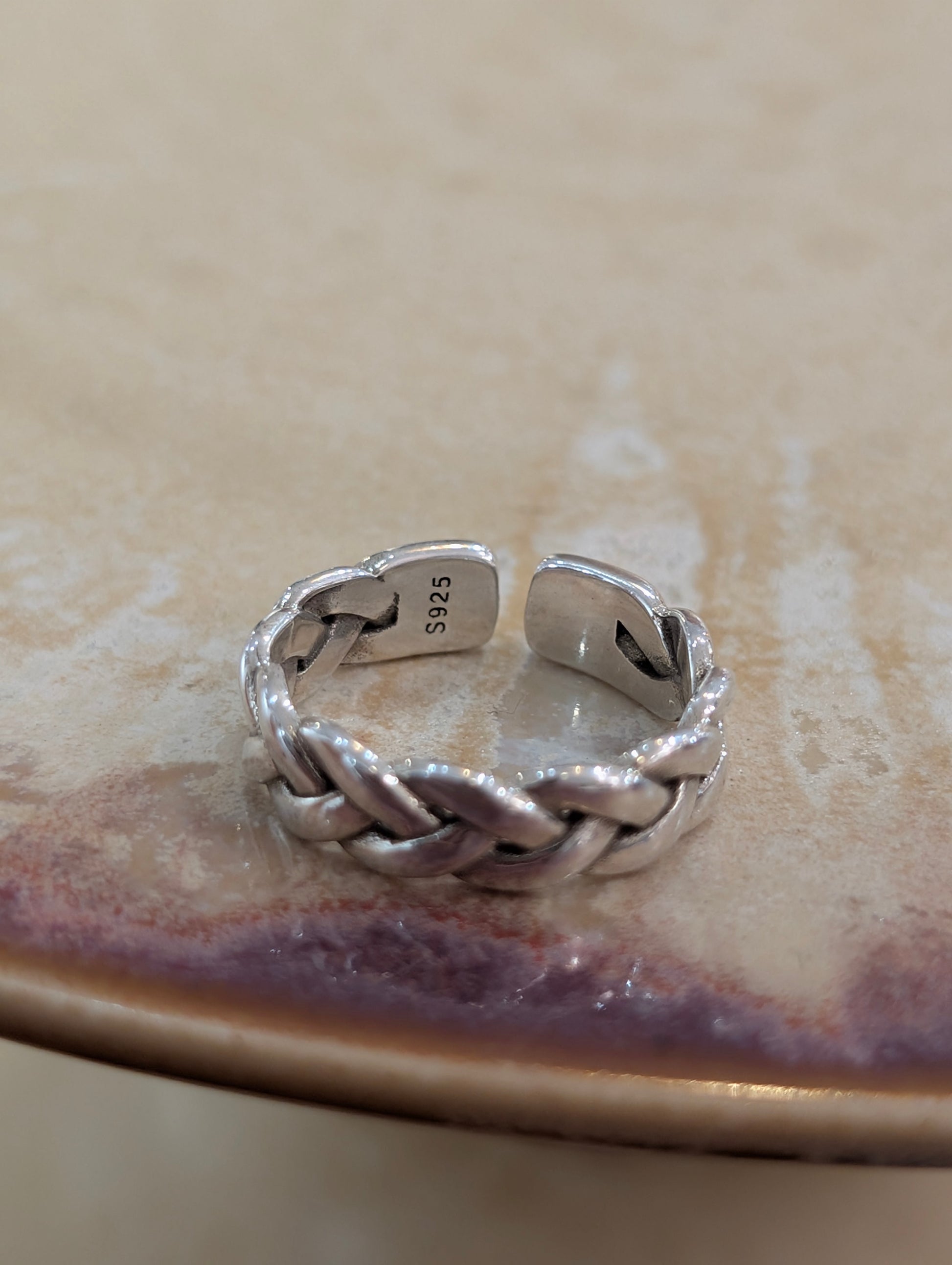 Braided 925 silver free size ring