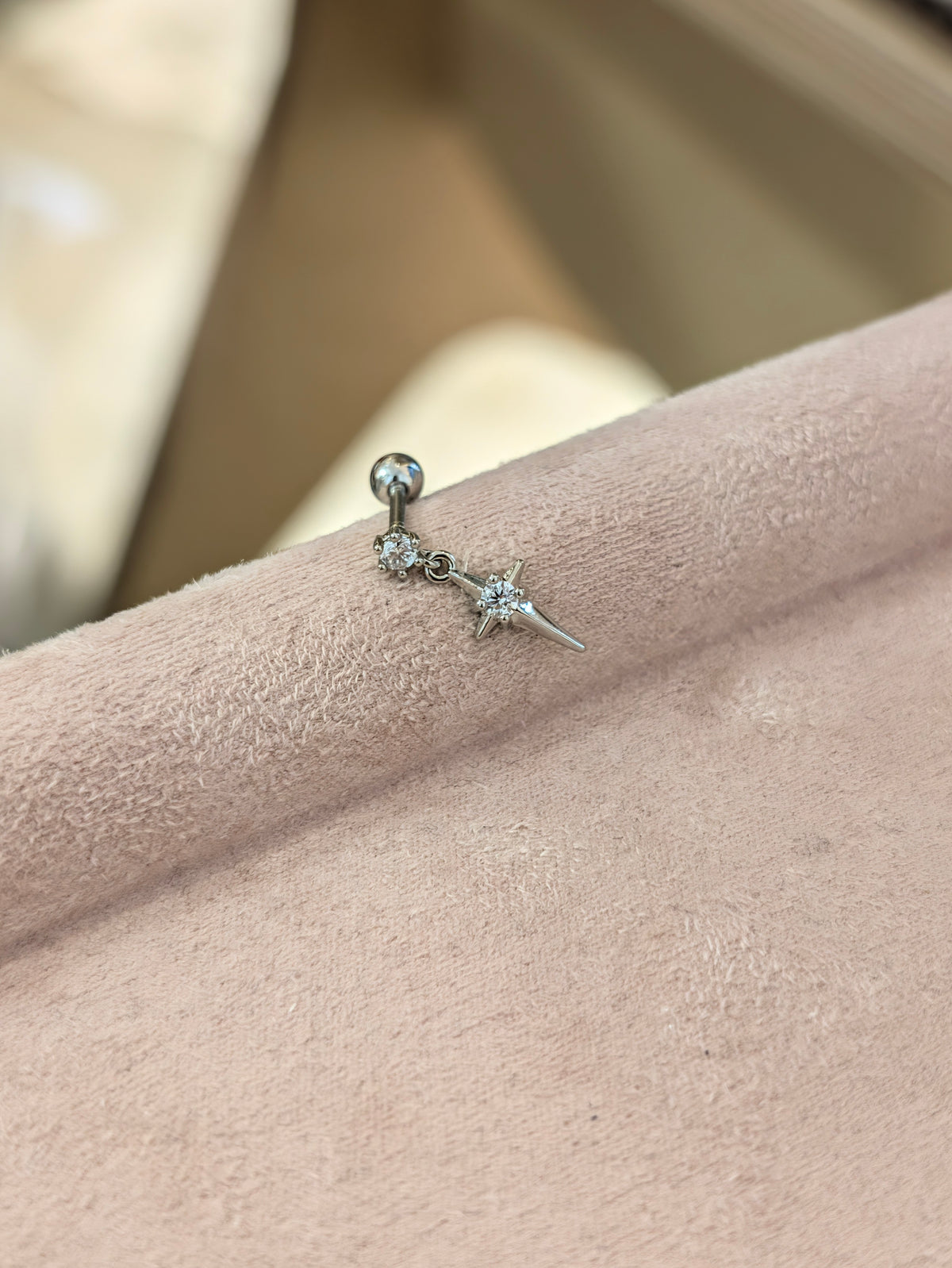 Dangle starburst stud piercing surgical steel earring (1pc)