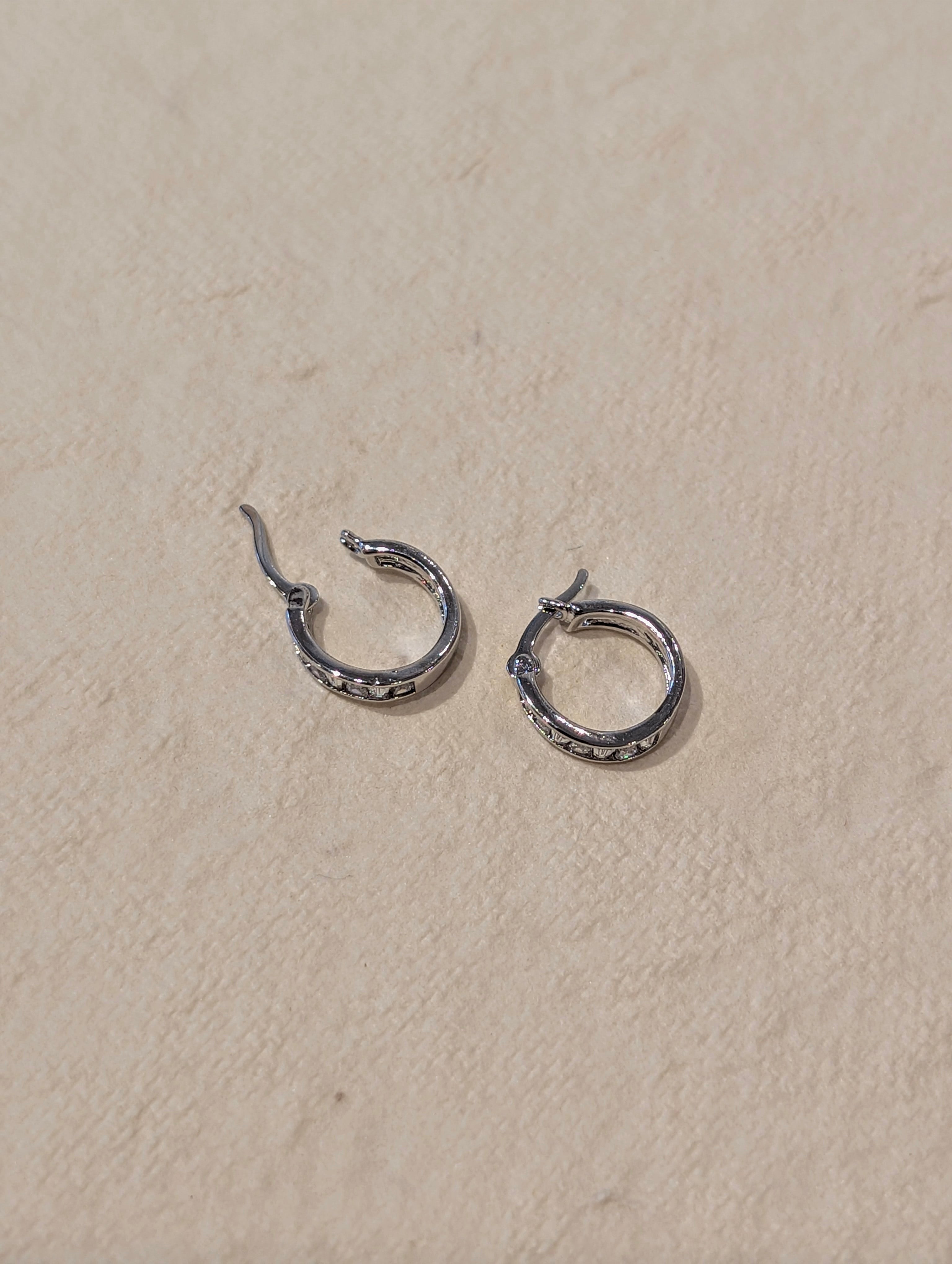 Rectangular CZ Hinged Hoop Earrings