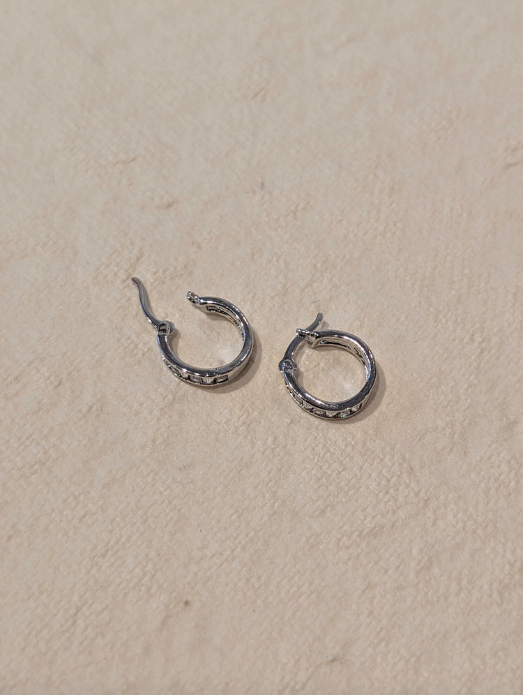 Rectangular CZ Hinged Hoop Earrings