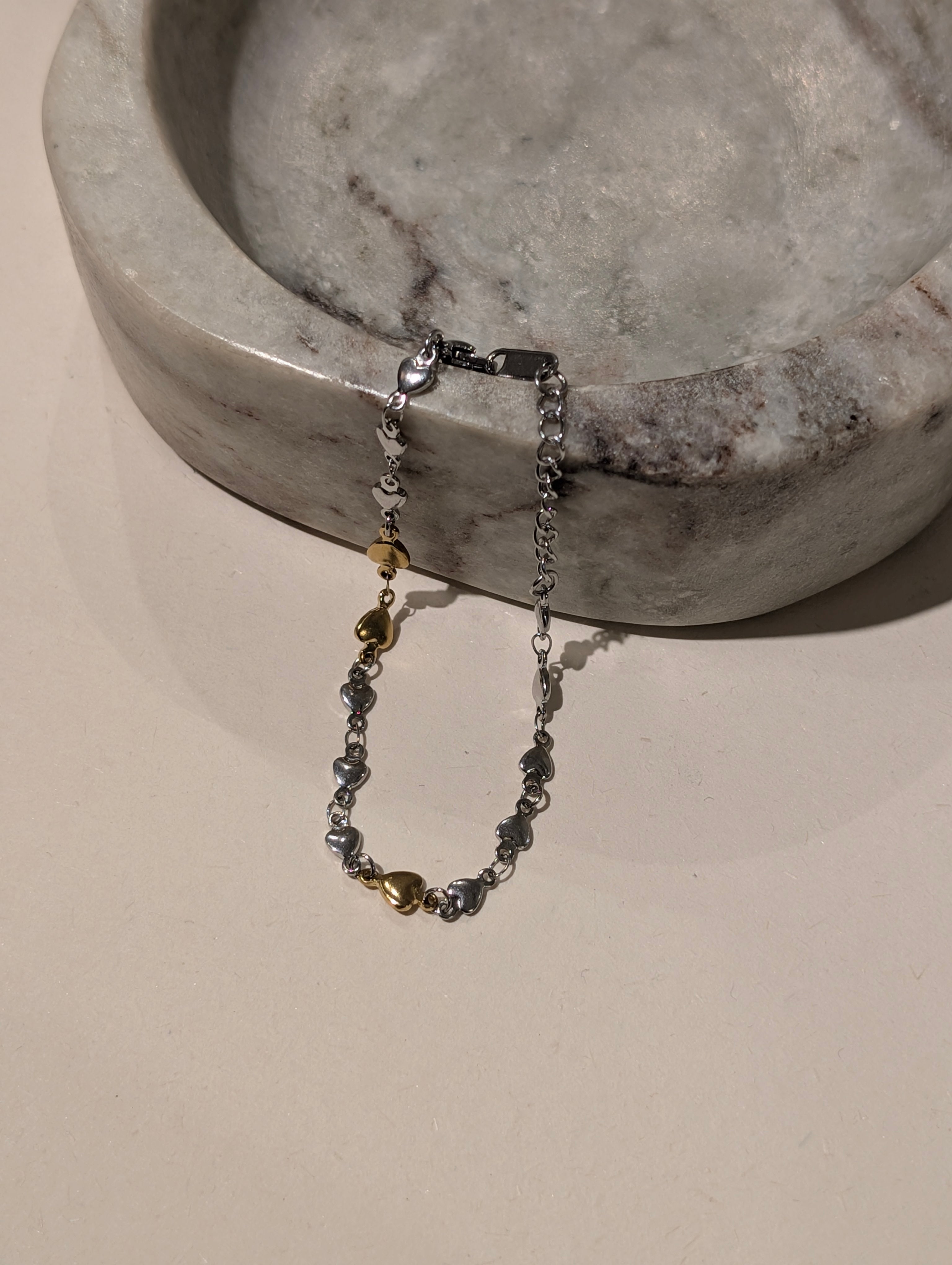Two-Tone Heart Stainless Steel Bracelet
