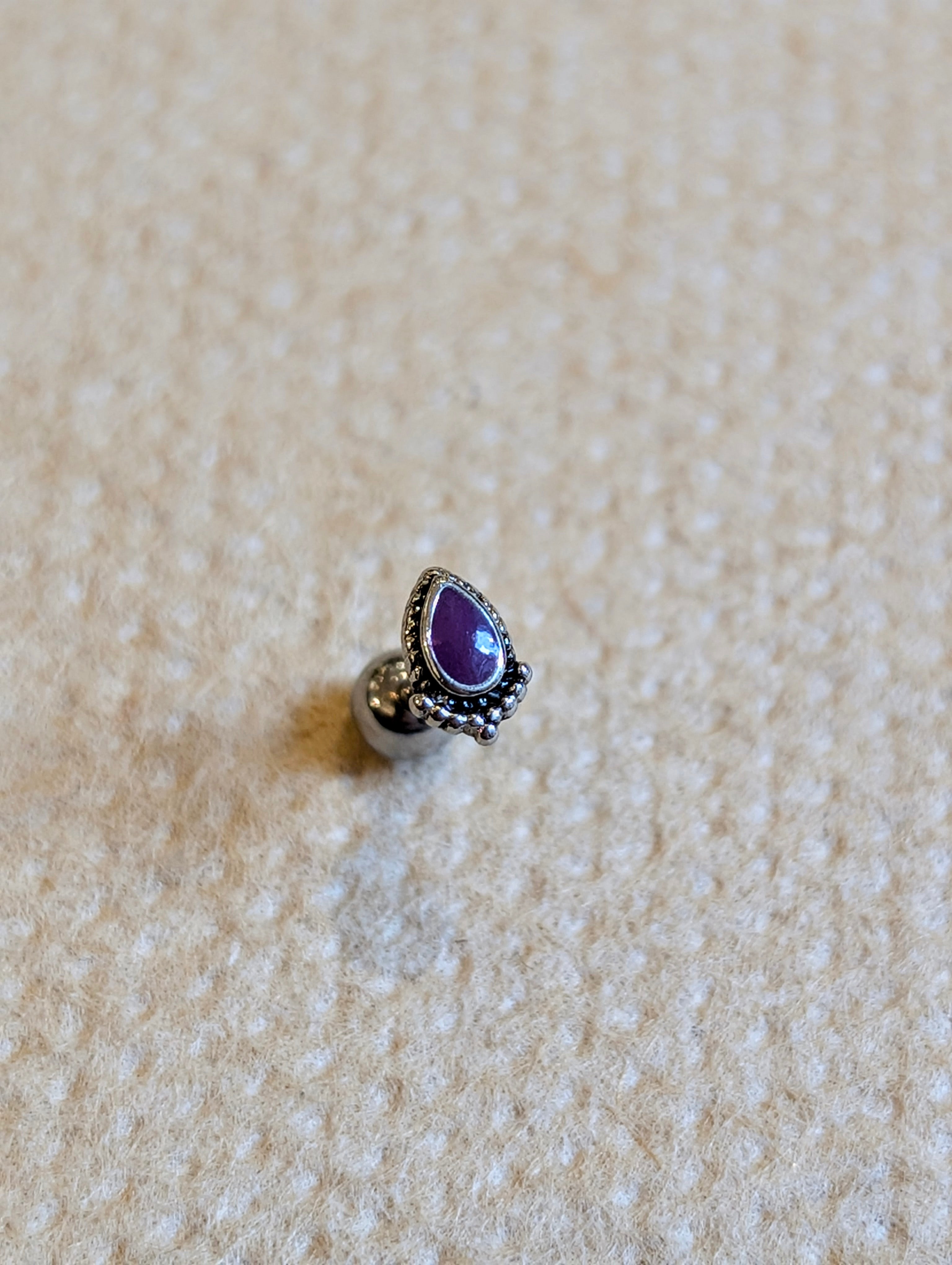 Teardrop Inlay Surgical Steel Stud Piercing Earring (1pc)