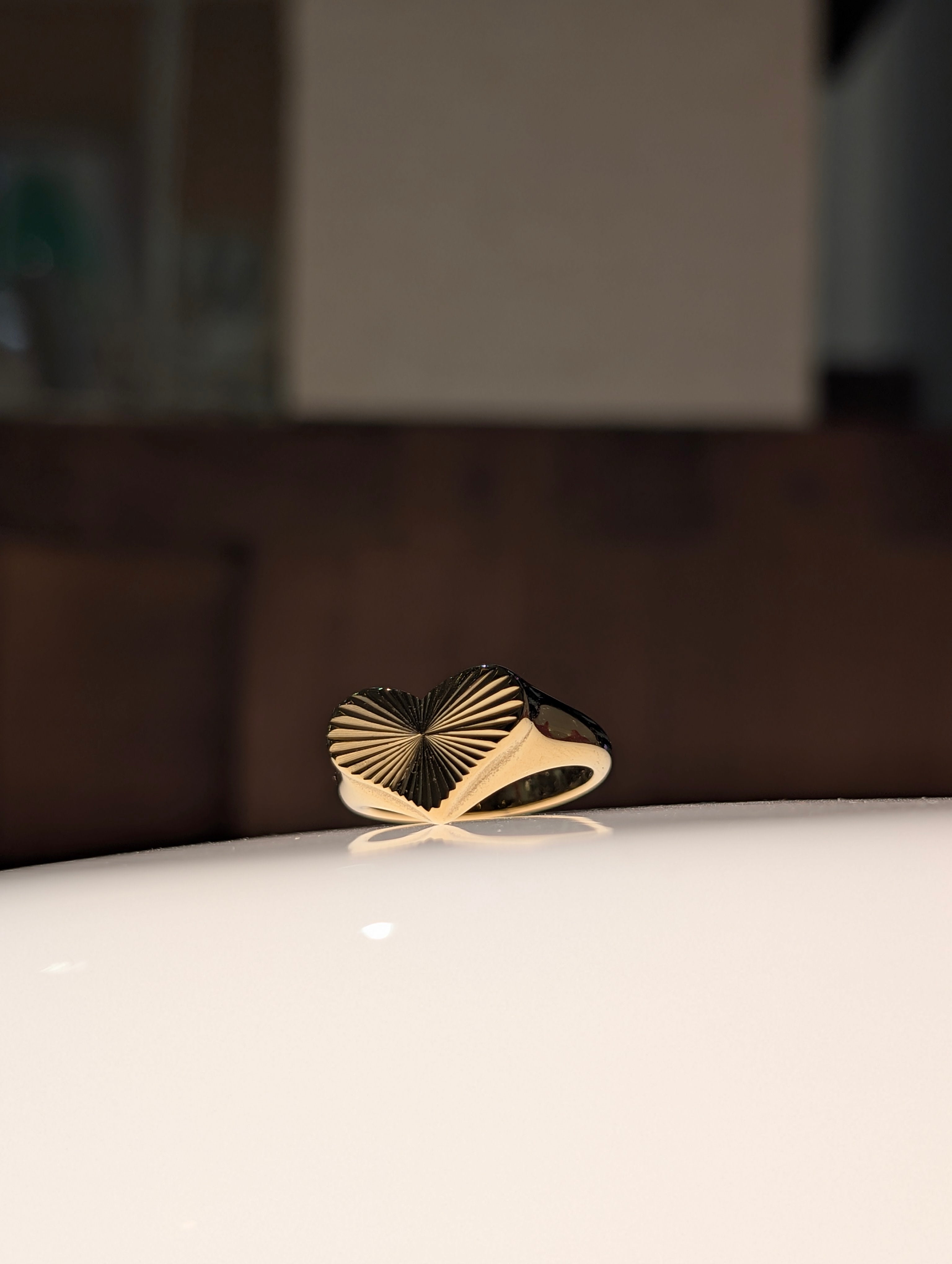 Striped heart stainless steel ring