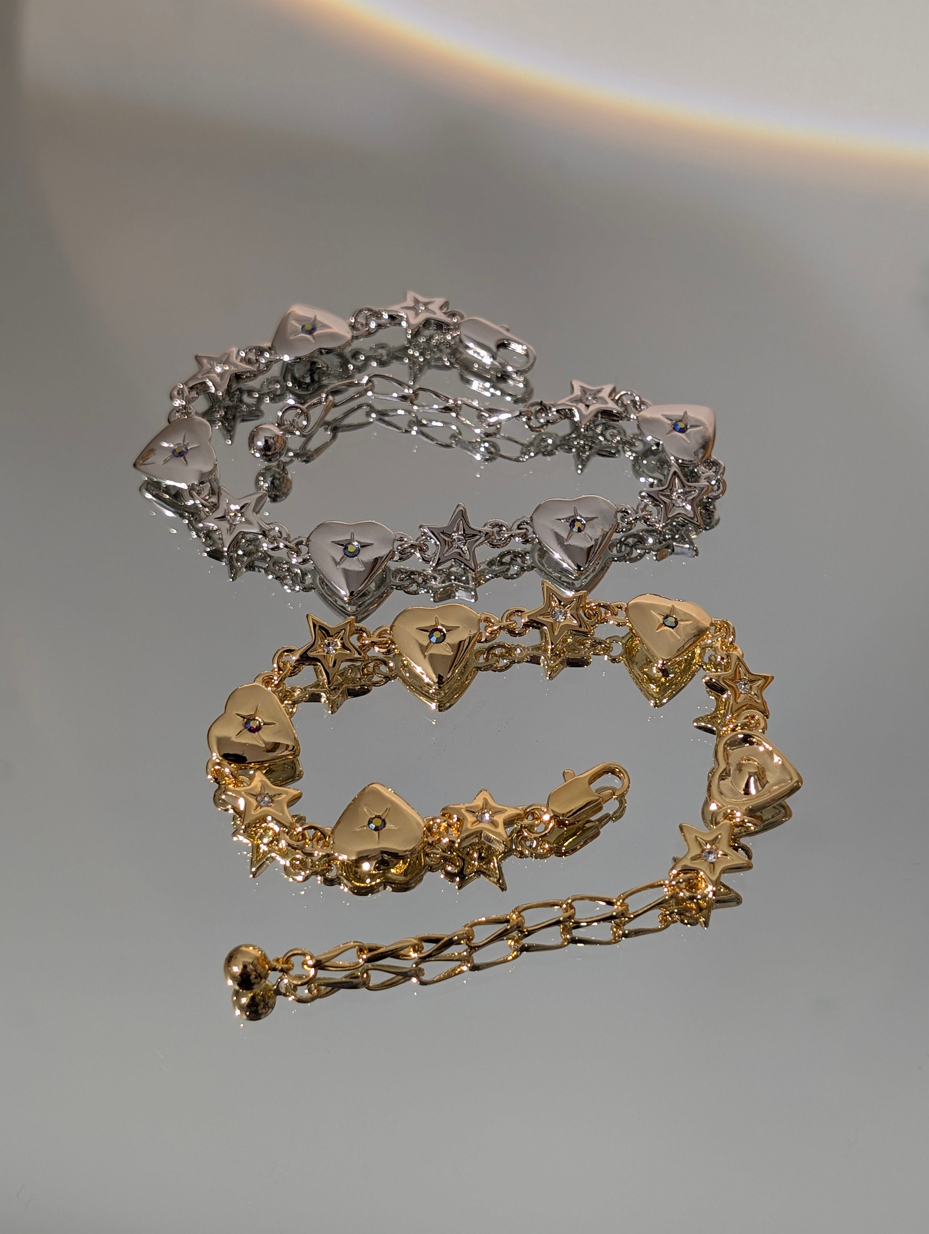 Starlit Heart Chain Brass Bracelet