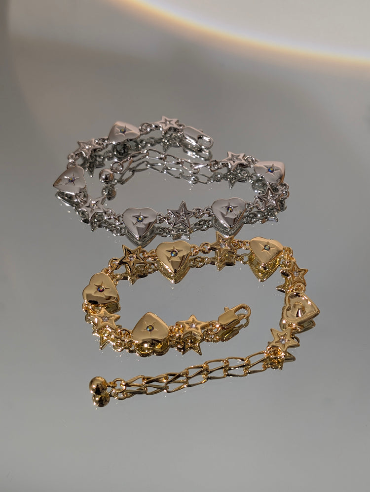 Starlit Heart Chain Brass Bracelet