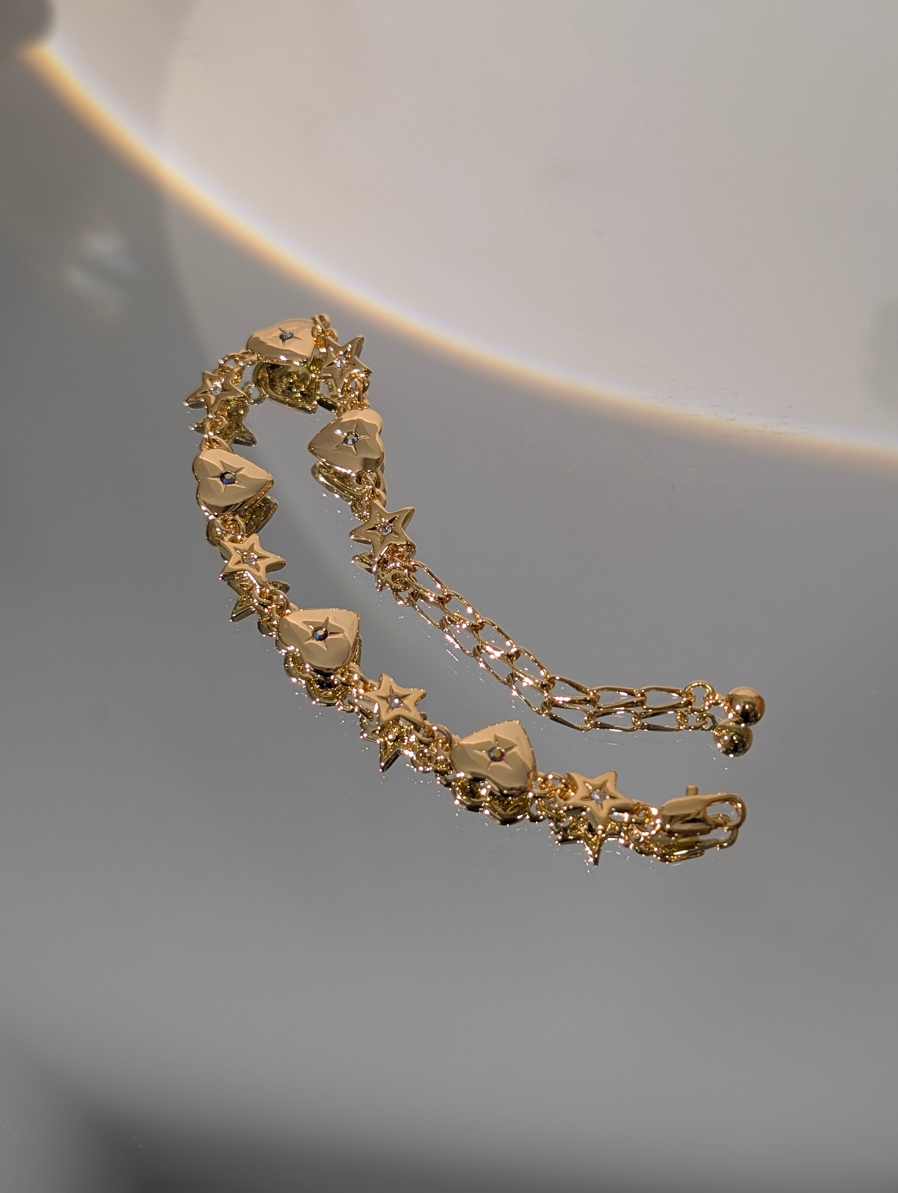 Starlit Heart Chain Brass Bracelet