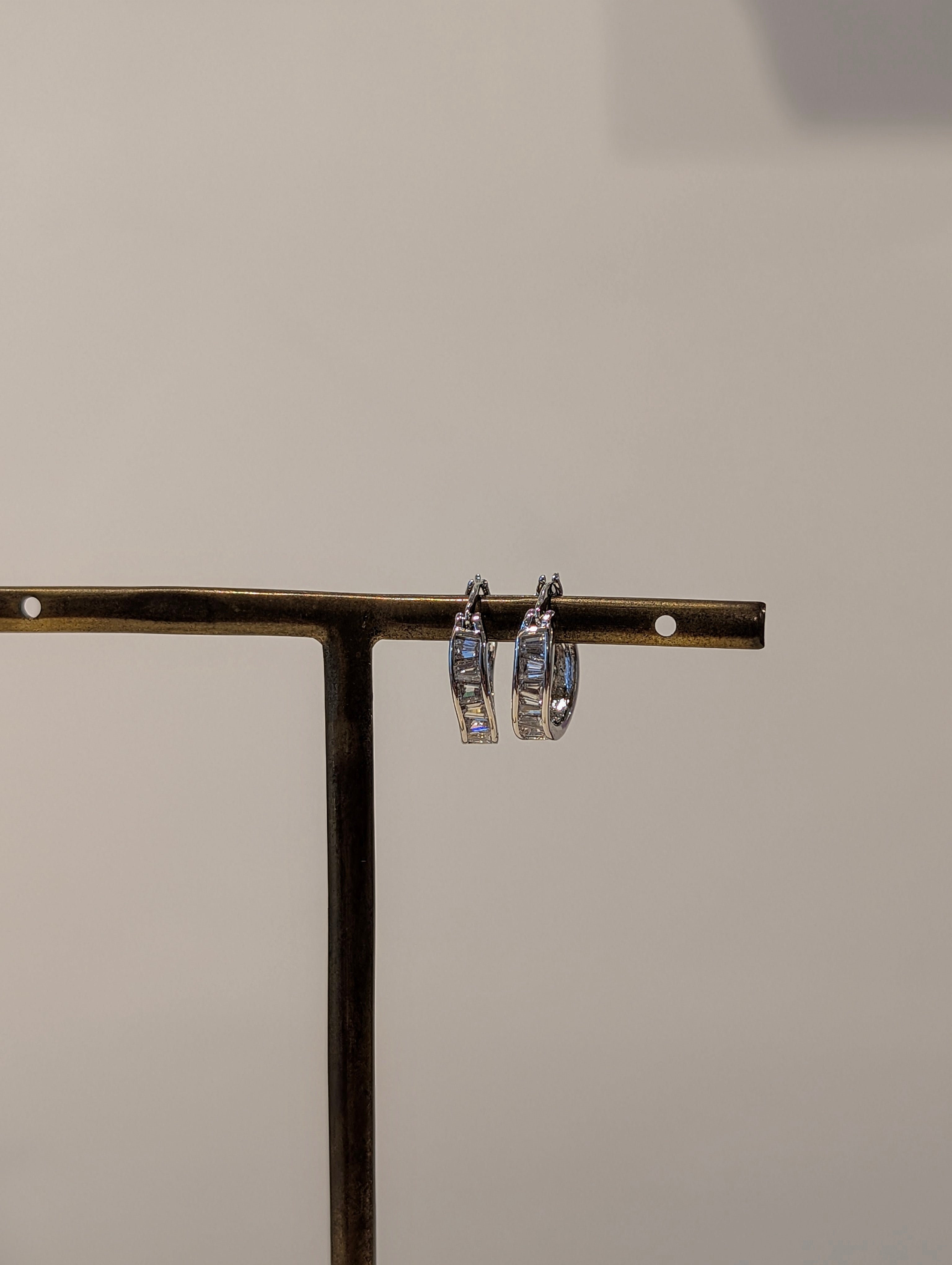 Rectangular CZ Hinged Hoop Earrings