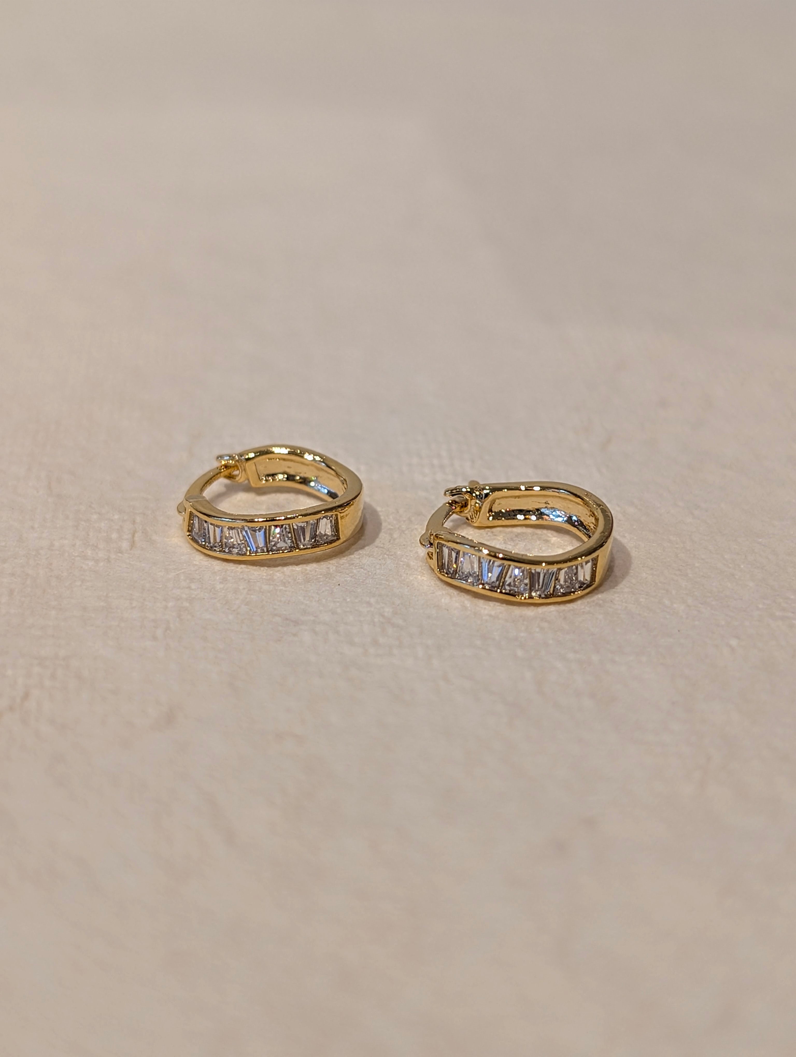 Rectangular CZ Hinged Hoop Earrings