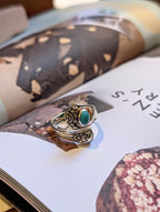 Ornate Turquoise Floral Band 925 Silver Ring