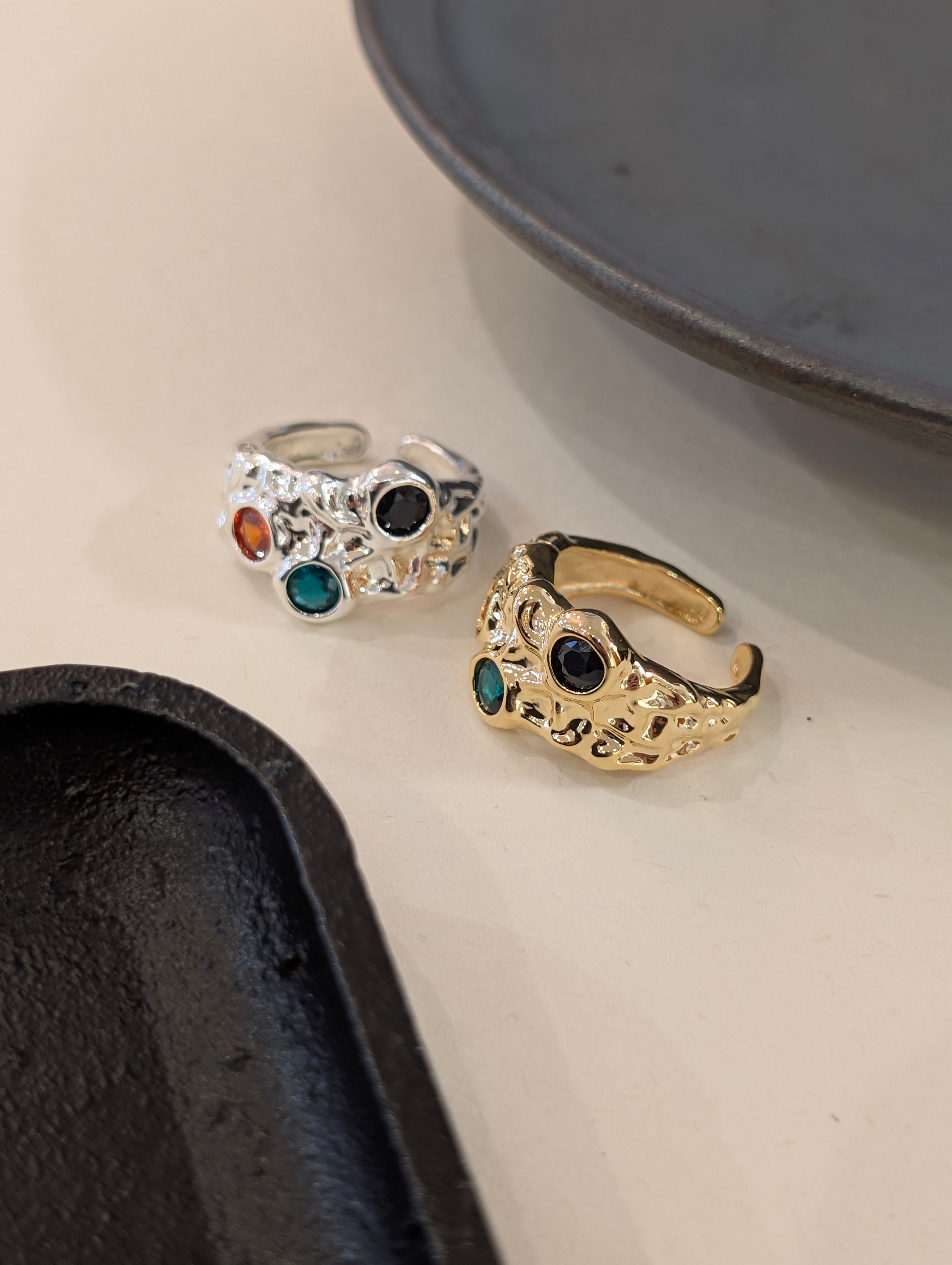 Chunky colour faux stone brass ring