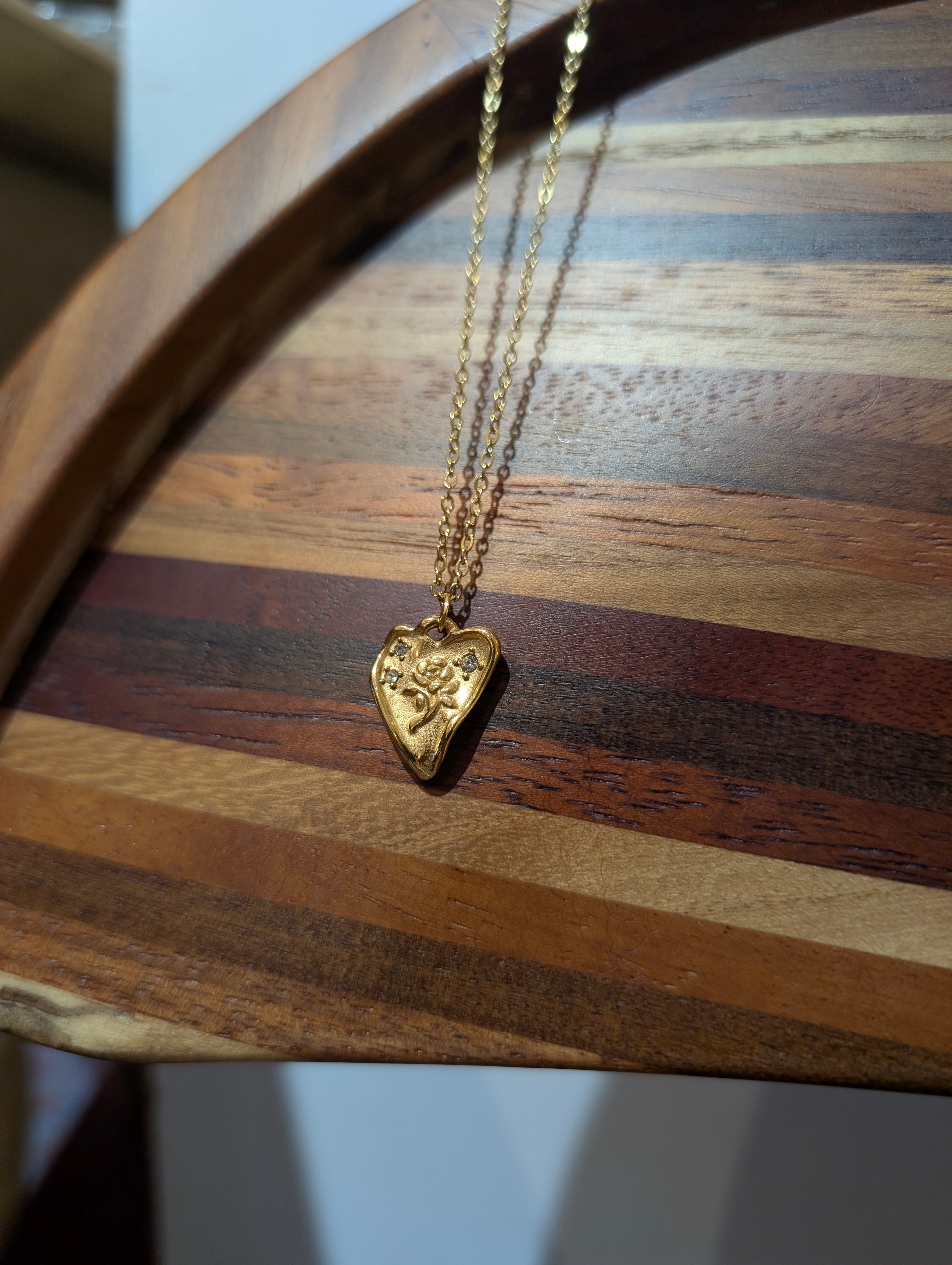 Embossed Rose Heart Pendant Stainless Steel Necklace