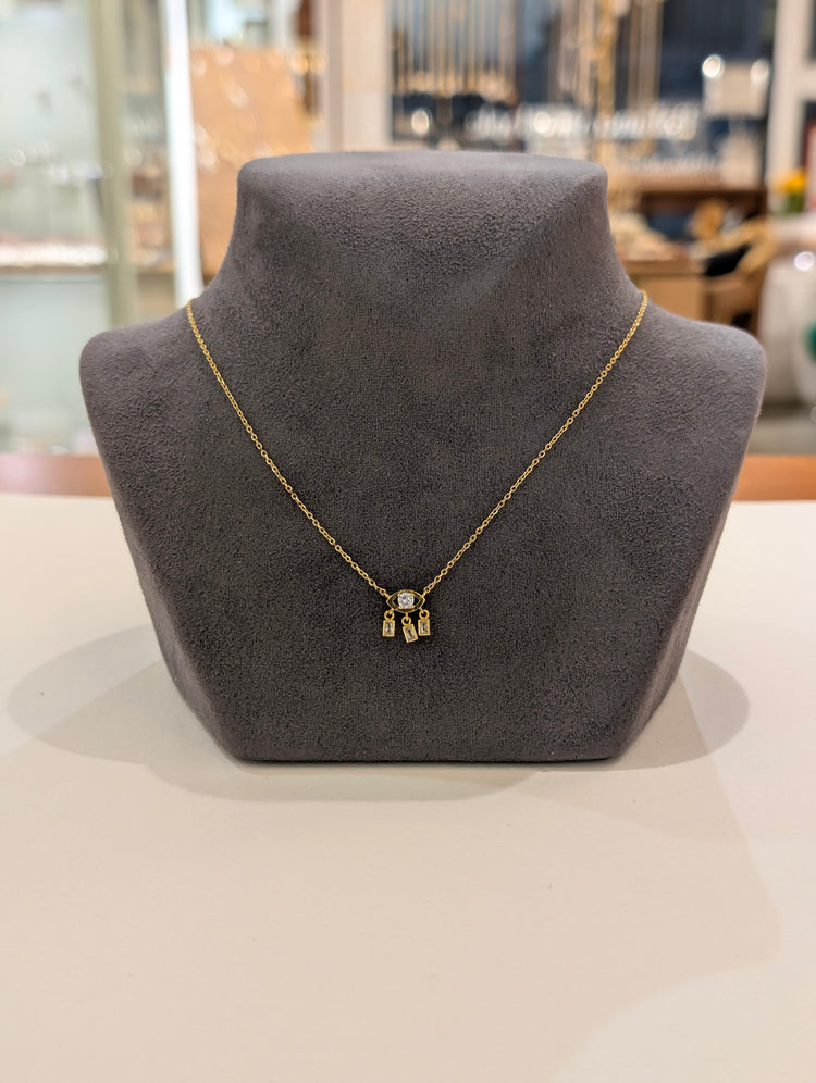 Eye drop cz brass necklace