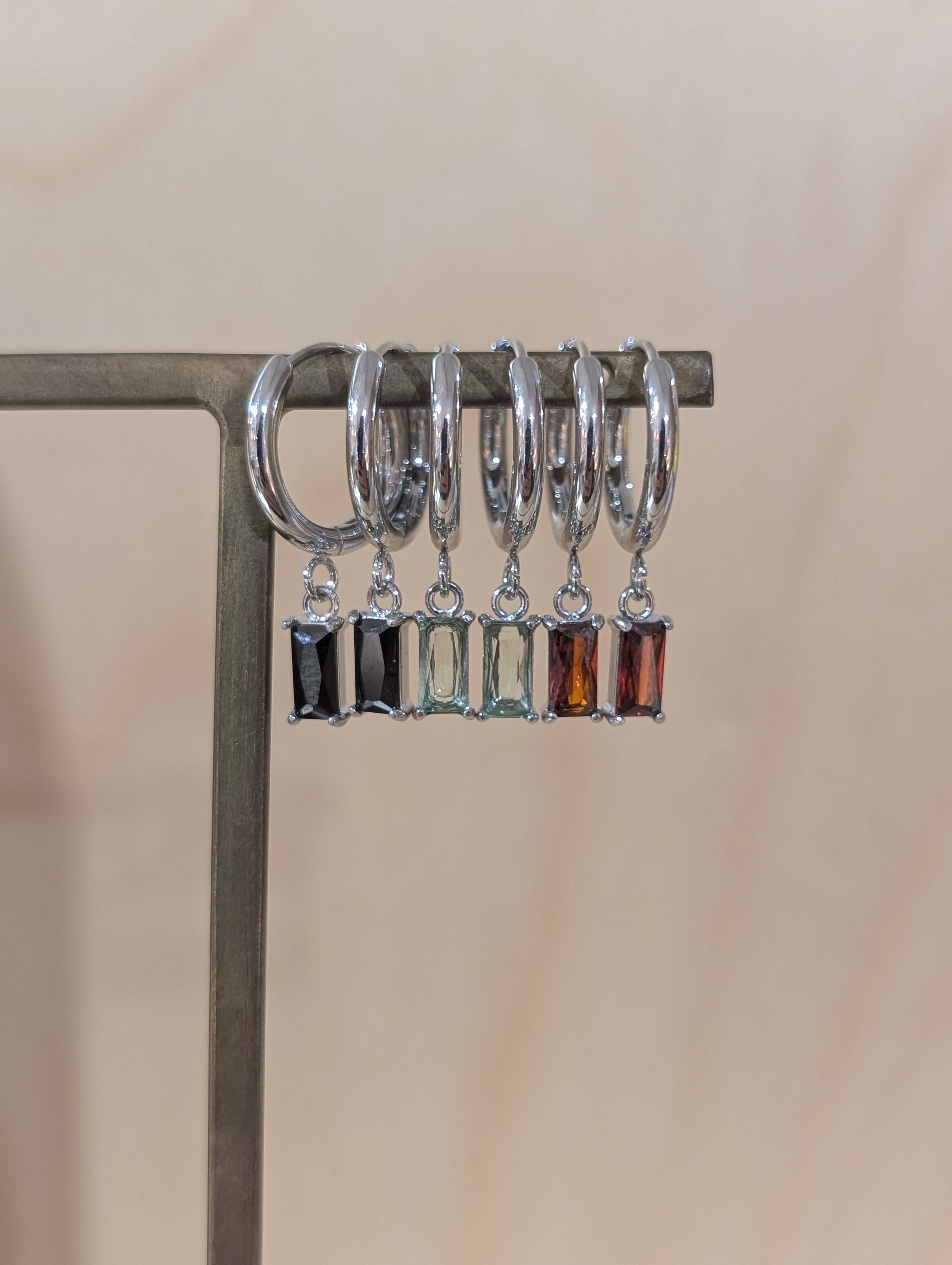 Stainless steel hoop drop cz earrings
