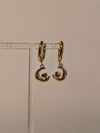 Hoop drop crescent heart stainless steel earrings