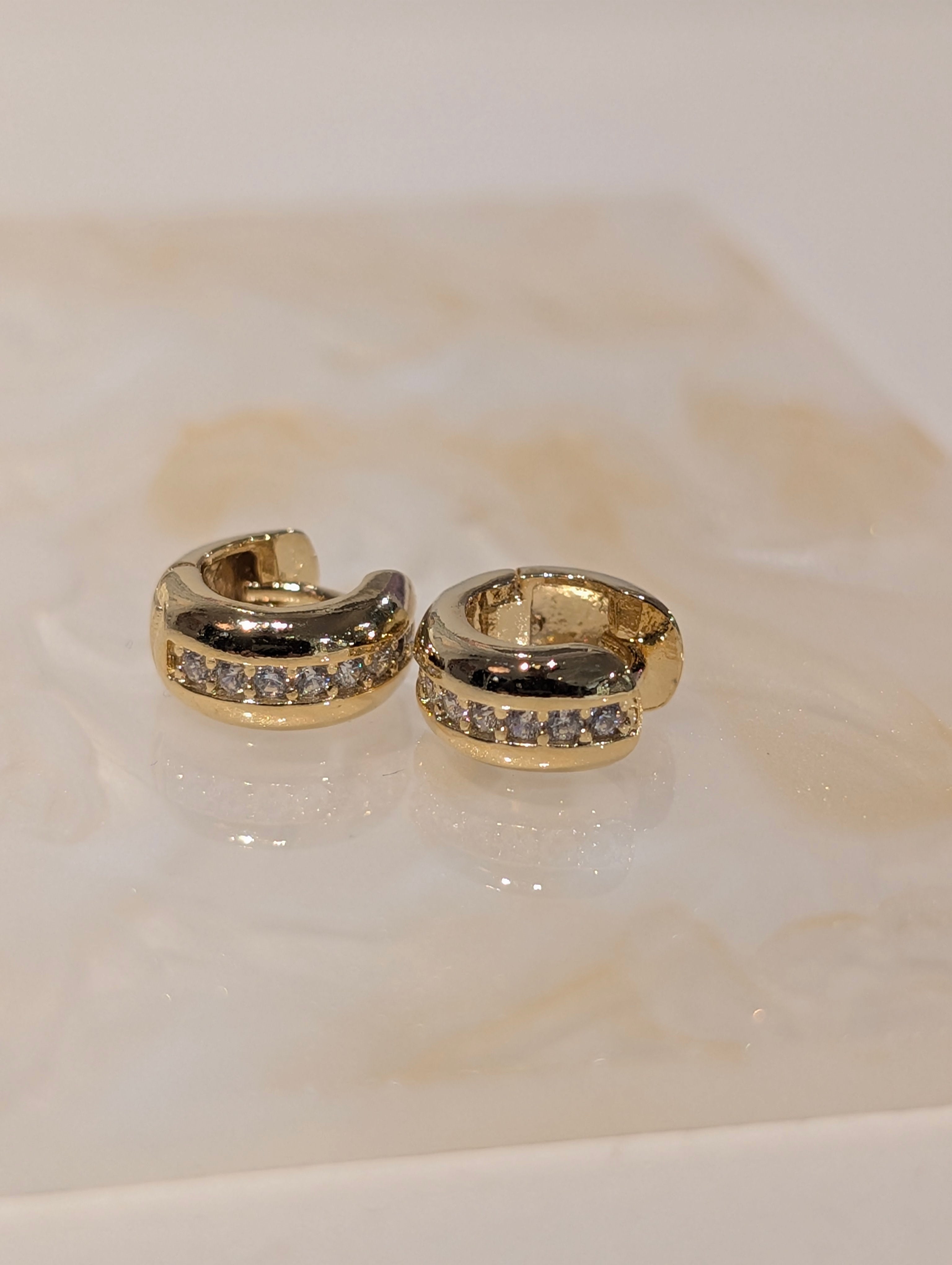Mini Huggie hoop brass earrings