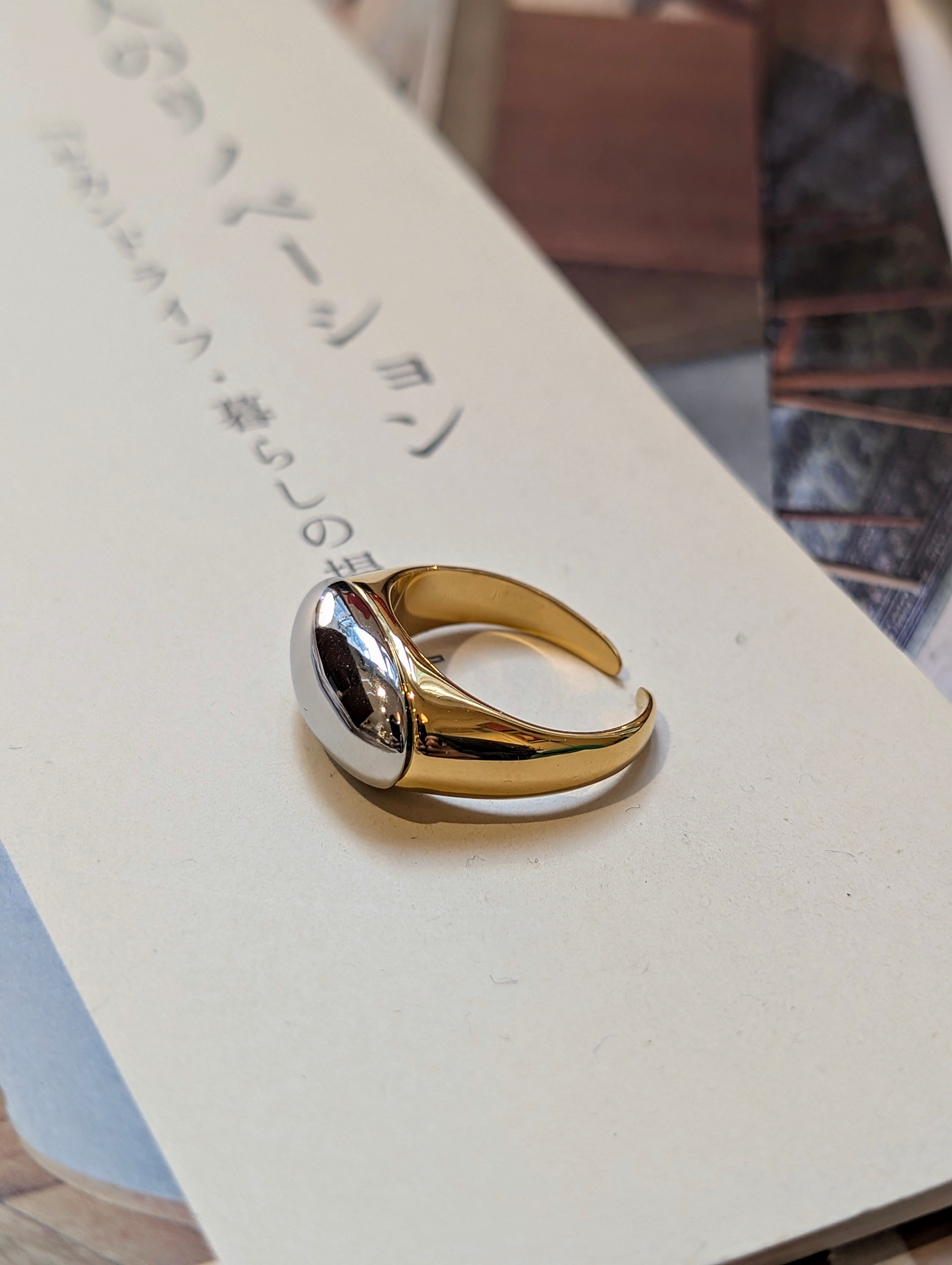 Duo Tone Signet Band Stainless Steel Ring